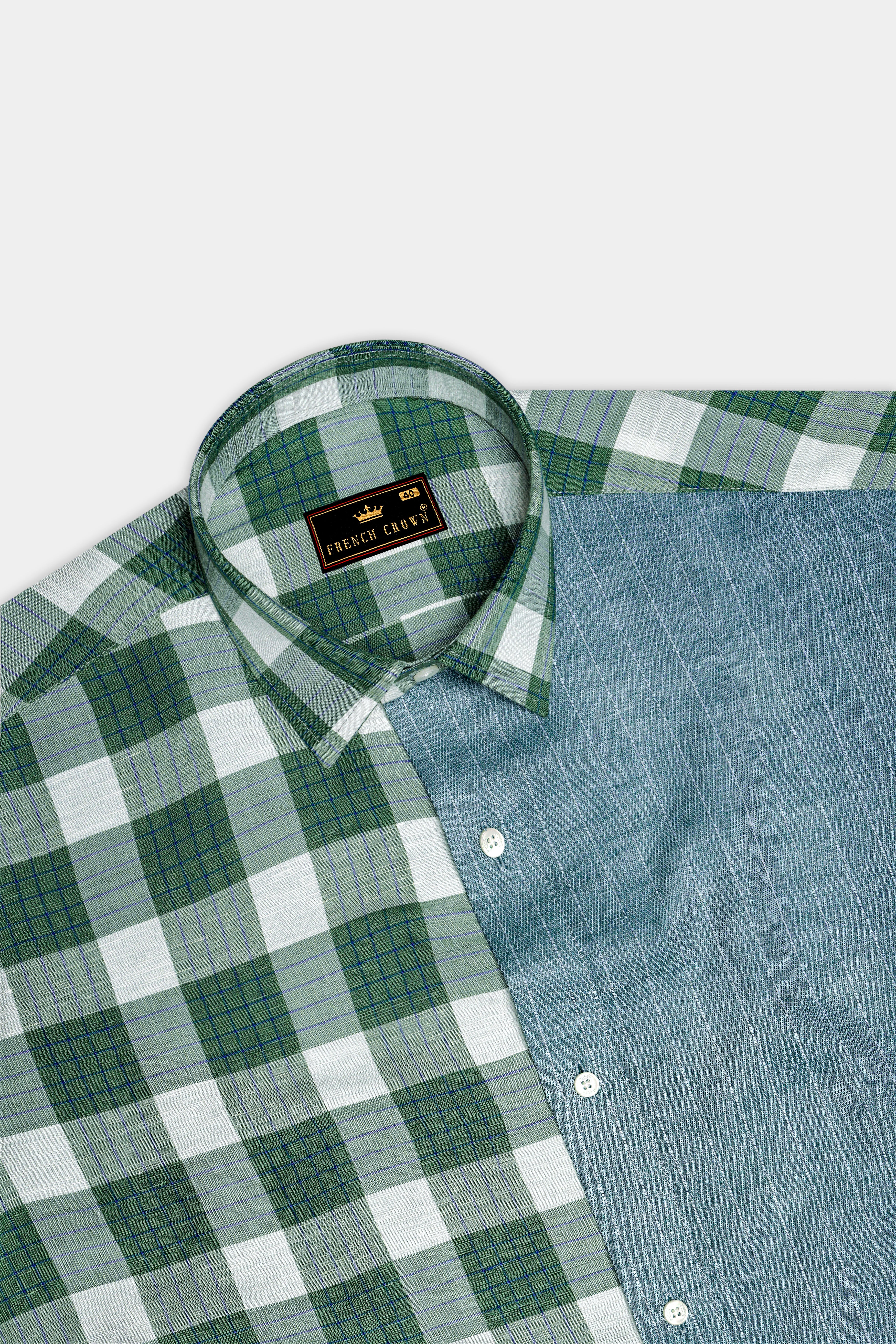 Ziggurat Green Striped with Camarone Green Checkered Luxurious Linen Designer Shirt