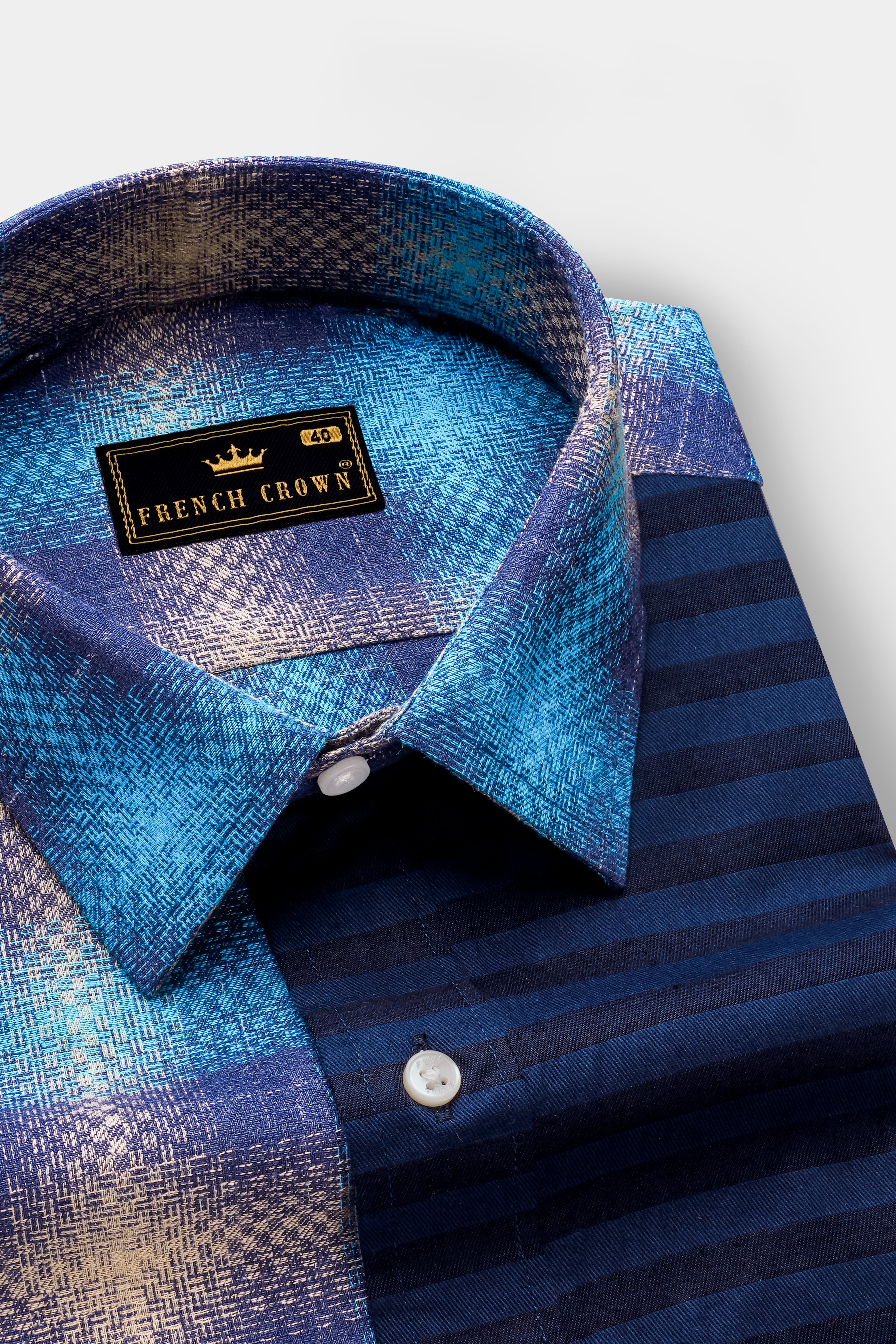 Picton Sky Blue Multicolour Block Pattern Dobby Premium Giza Cotton Designer Shirt