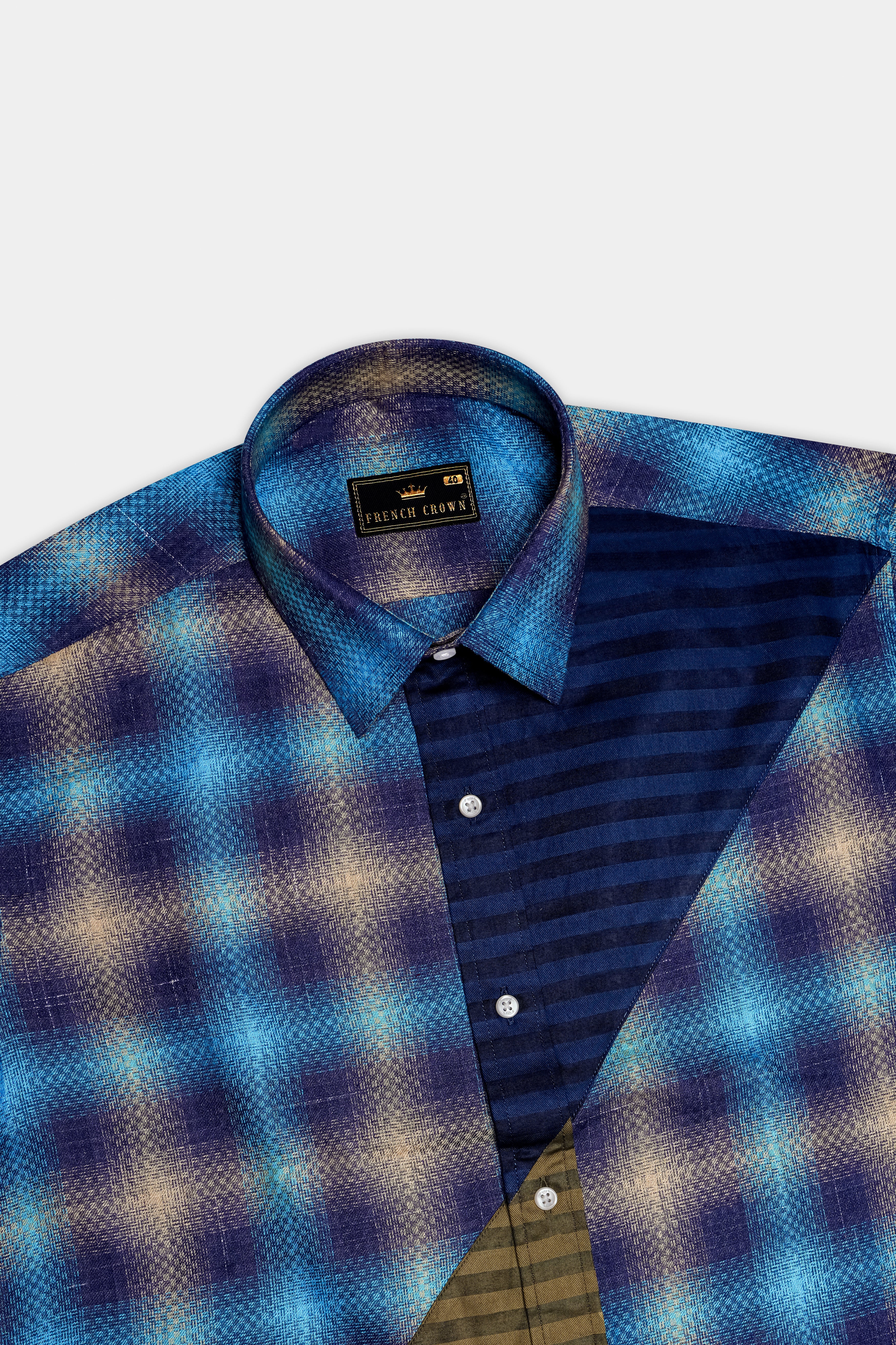 Picton Sky Blue Multicolour Block Pattern Dobby Premium Giza Cotton Designer Shirt