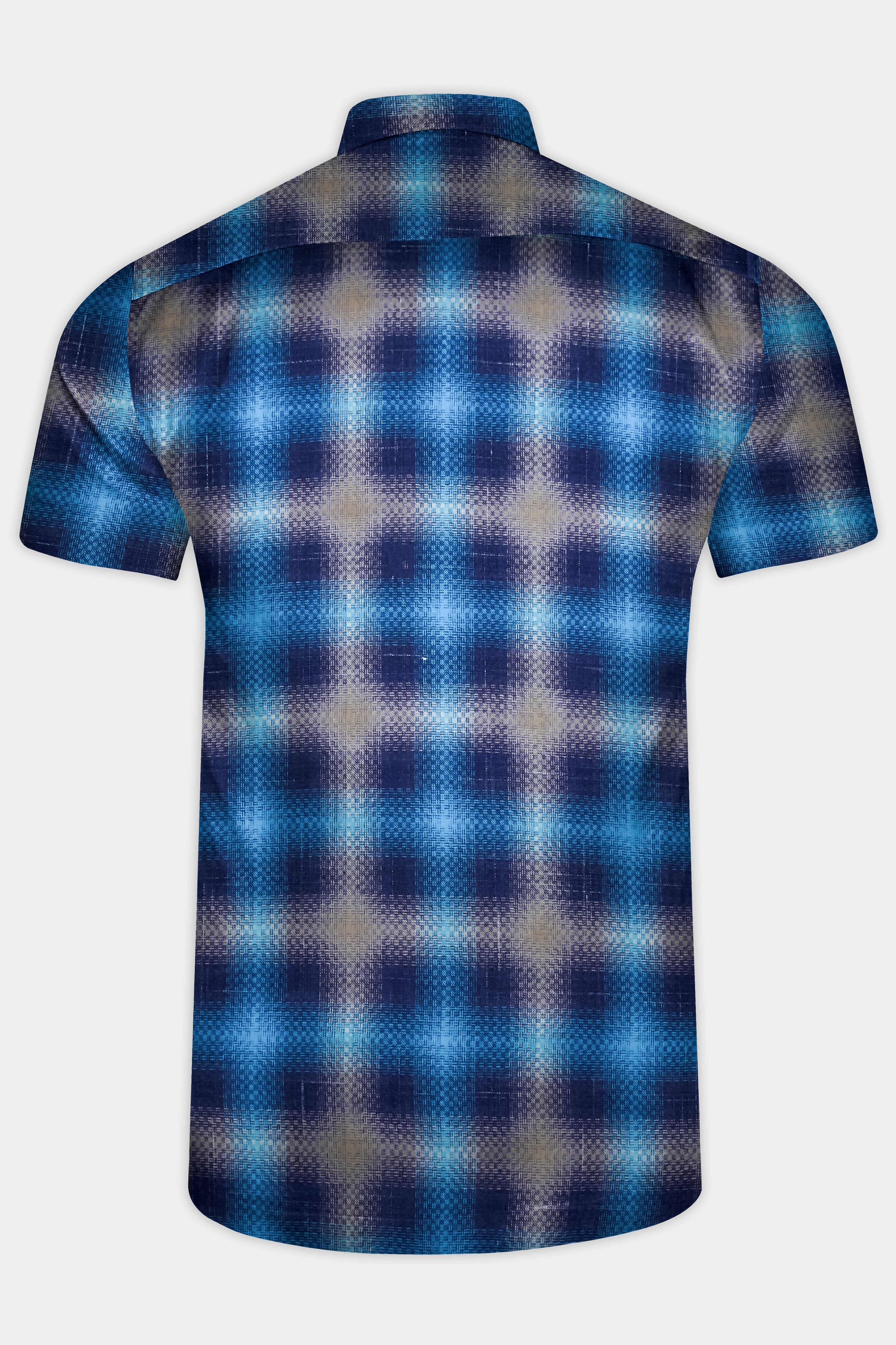 Picton Sky Blue Multicolour Block Pattern Dobby Premium Giza Cotton Designer Shirt