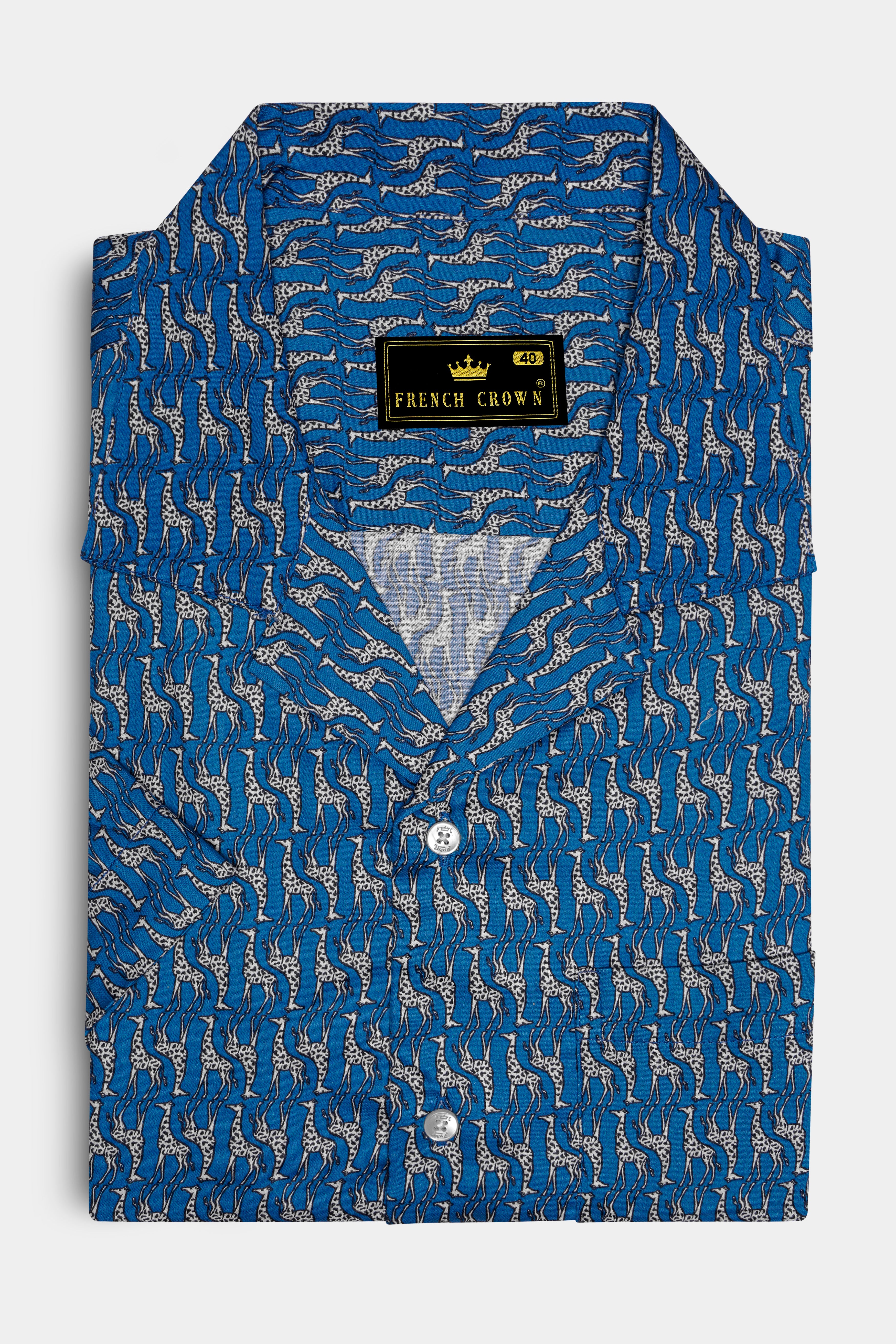 Mackerel Blue Giraffe Printed Super Soft Premium Cotton Shirt