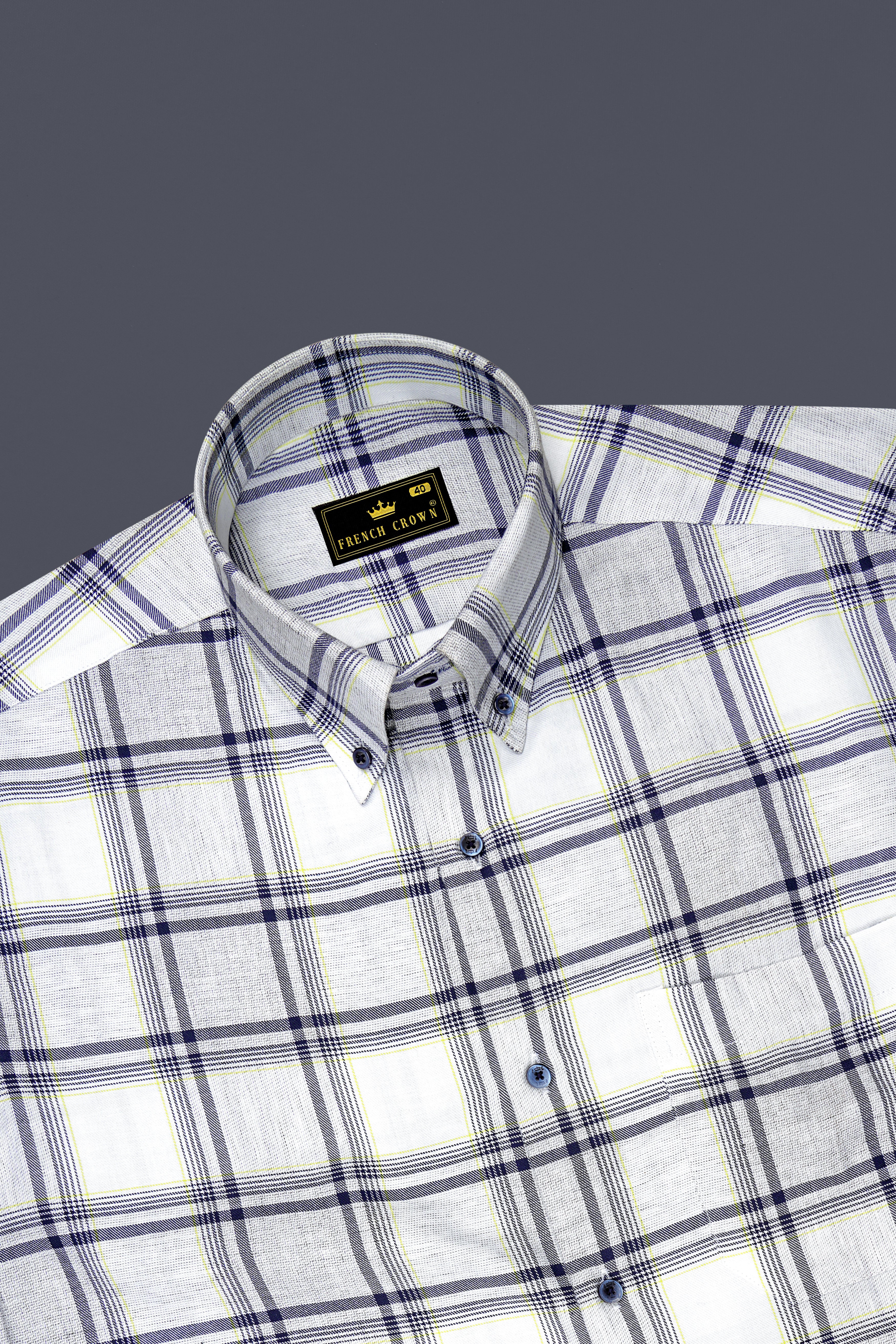 Bright White with Tolopea Blue Twill Windowpane Premium Cotton Shirt