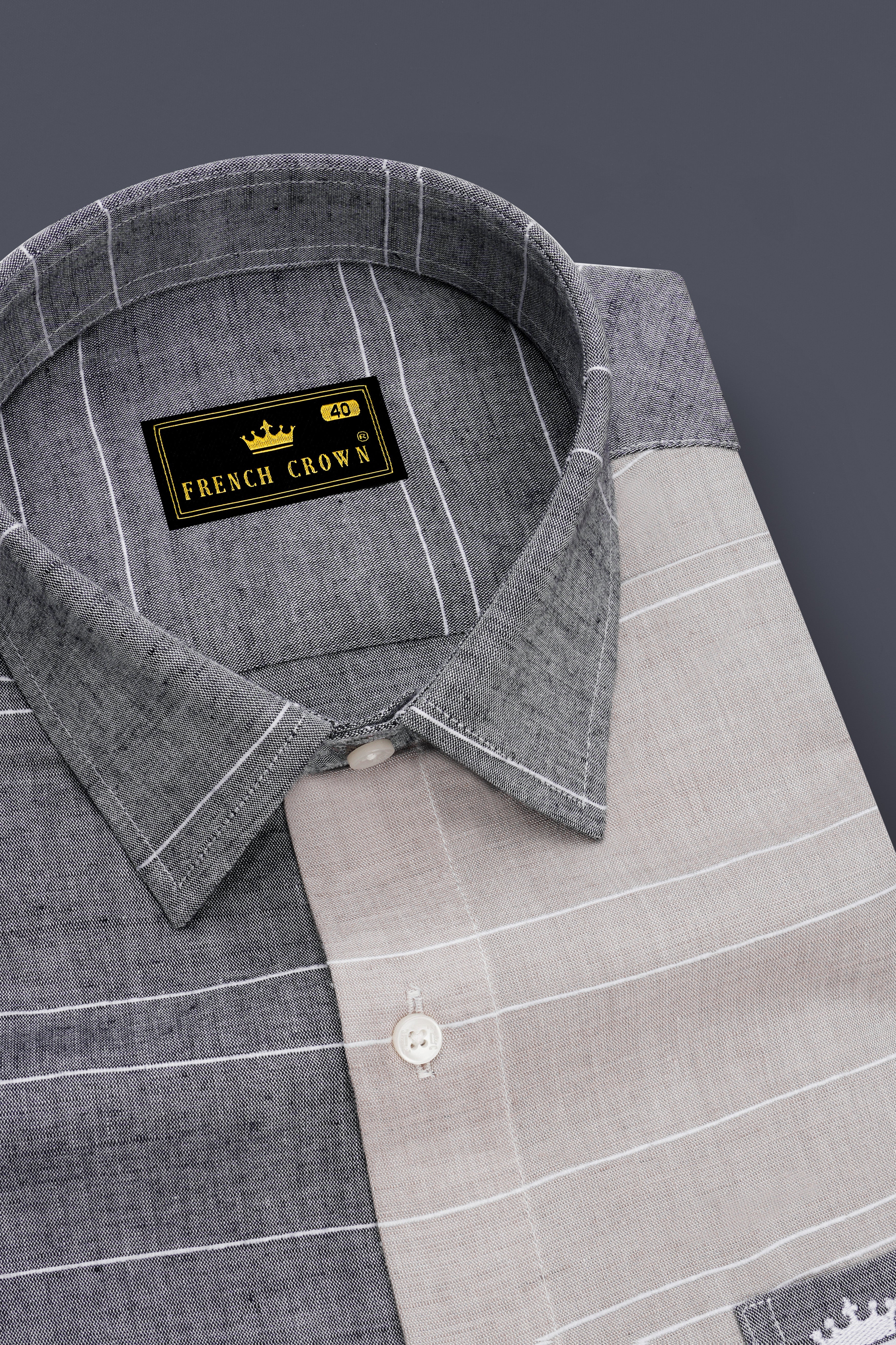 Mercury Light Brown with Venus Gray Striped Luxurious Linen Designer Shirt