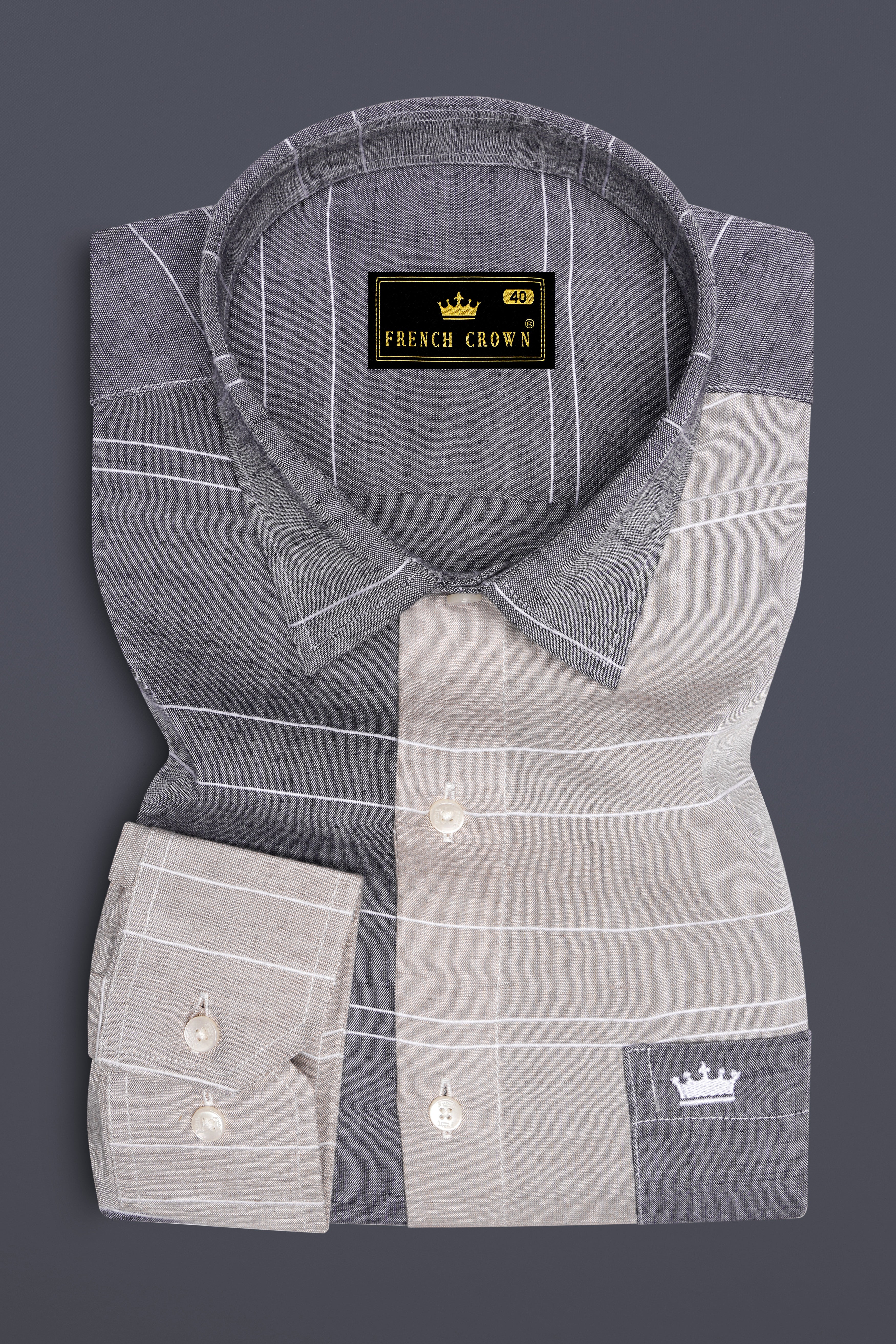 Mercury Light Brown with Venus Gray Striped Luxurious Linen Designer Shirt