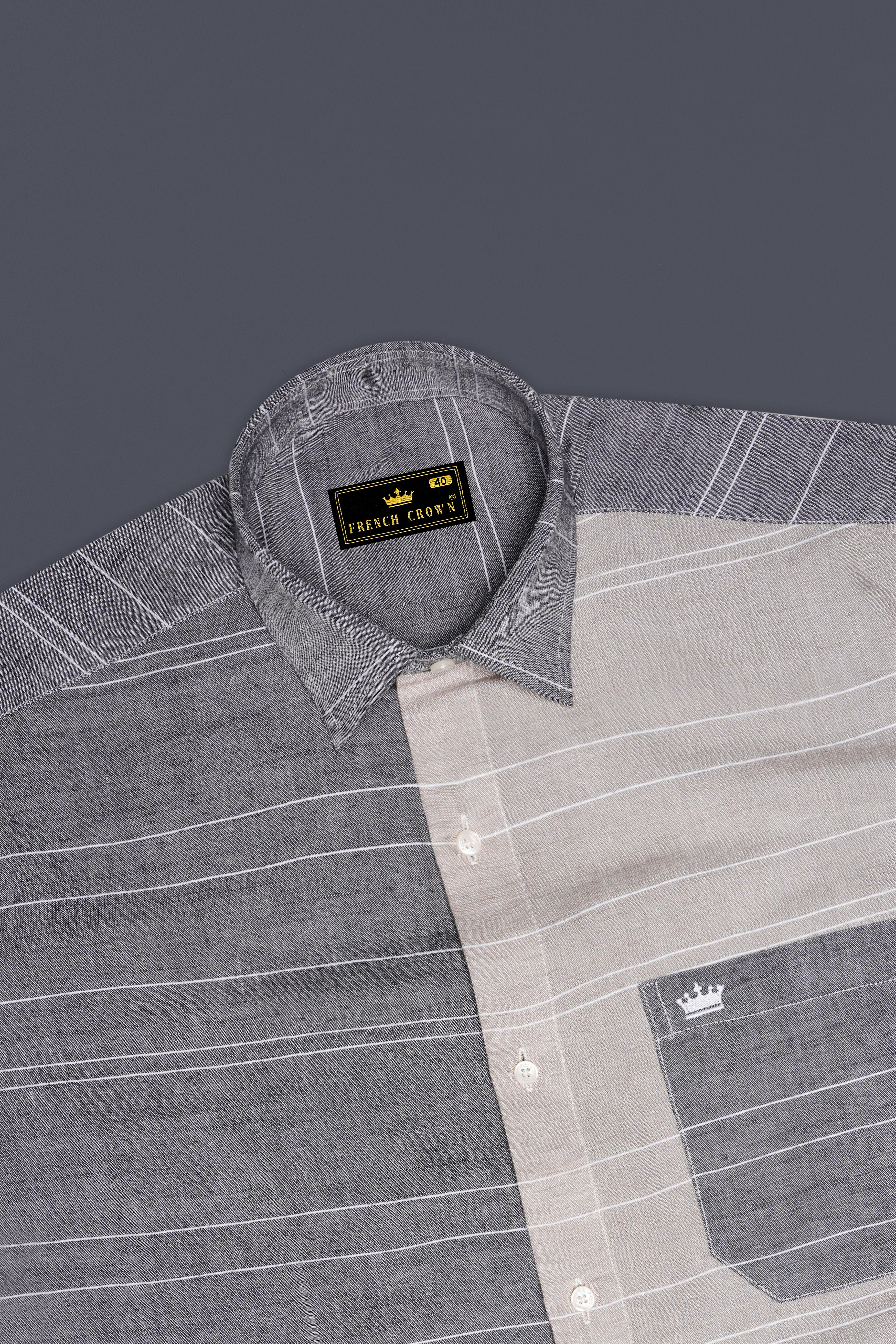 Mercury Light Brown with Venus Gray Striped Luxurious Linen Designer Shirt