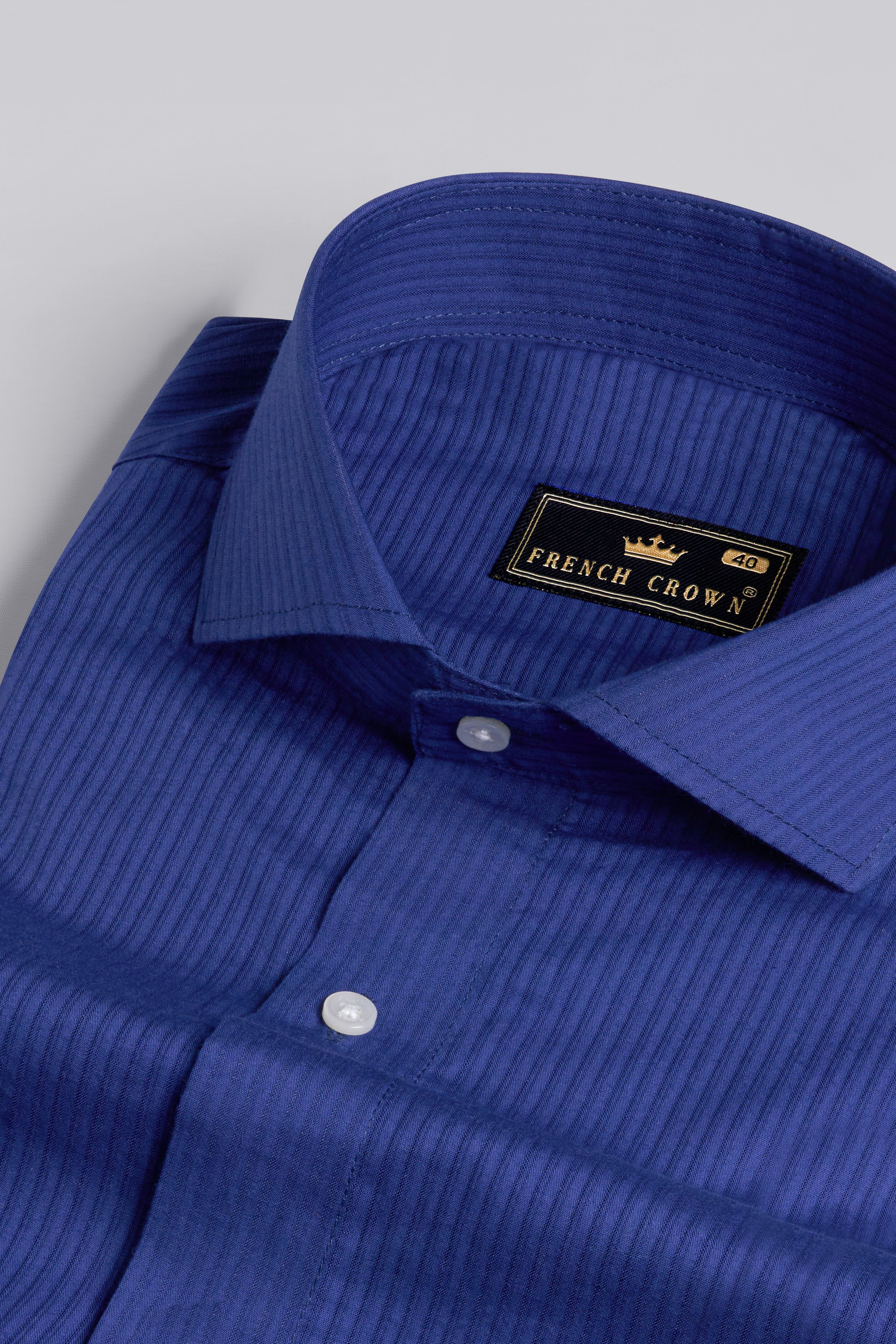 Rhino Blue Pinstriped with Patchwork Dobby Premium Giza Cotton Designer Shirt