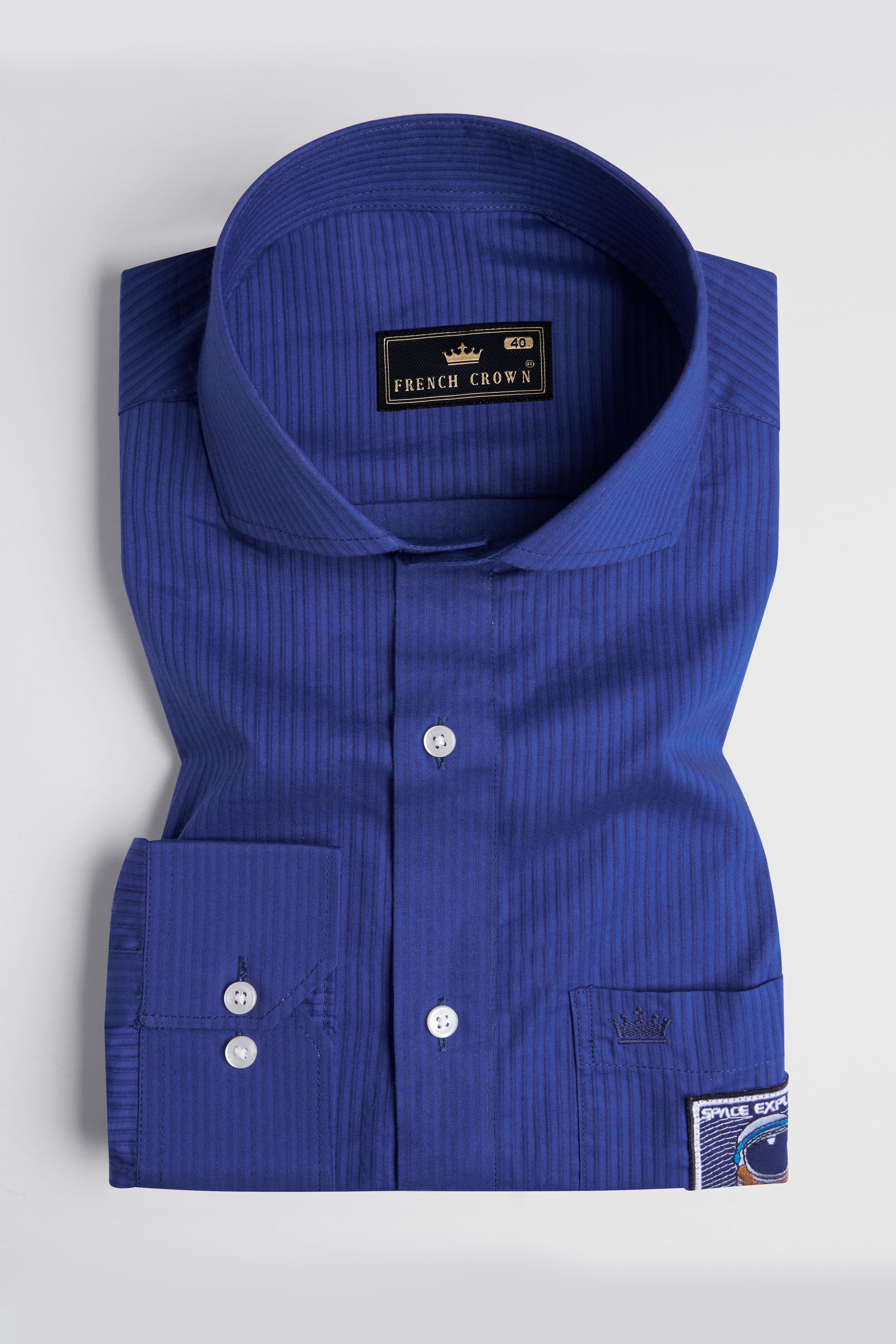 Rhino Blue Pinstriped with Patchwork Dobby Premium Giza Cotton Designer Shirt