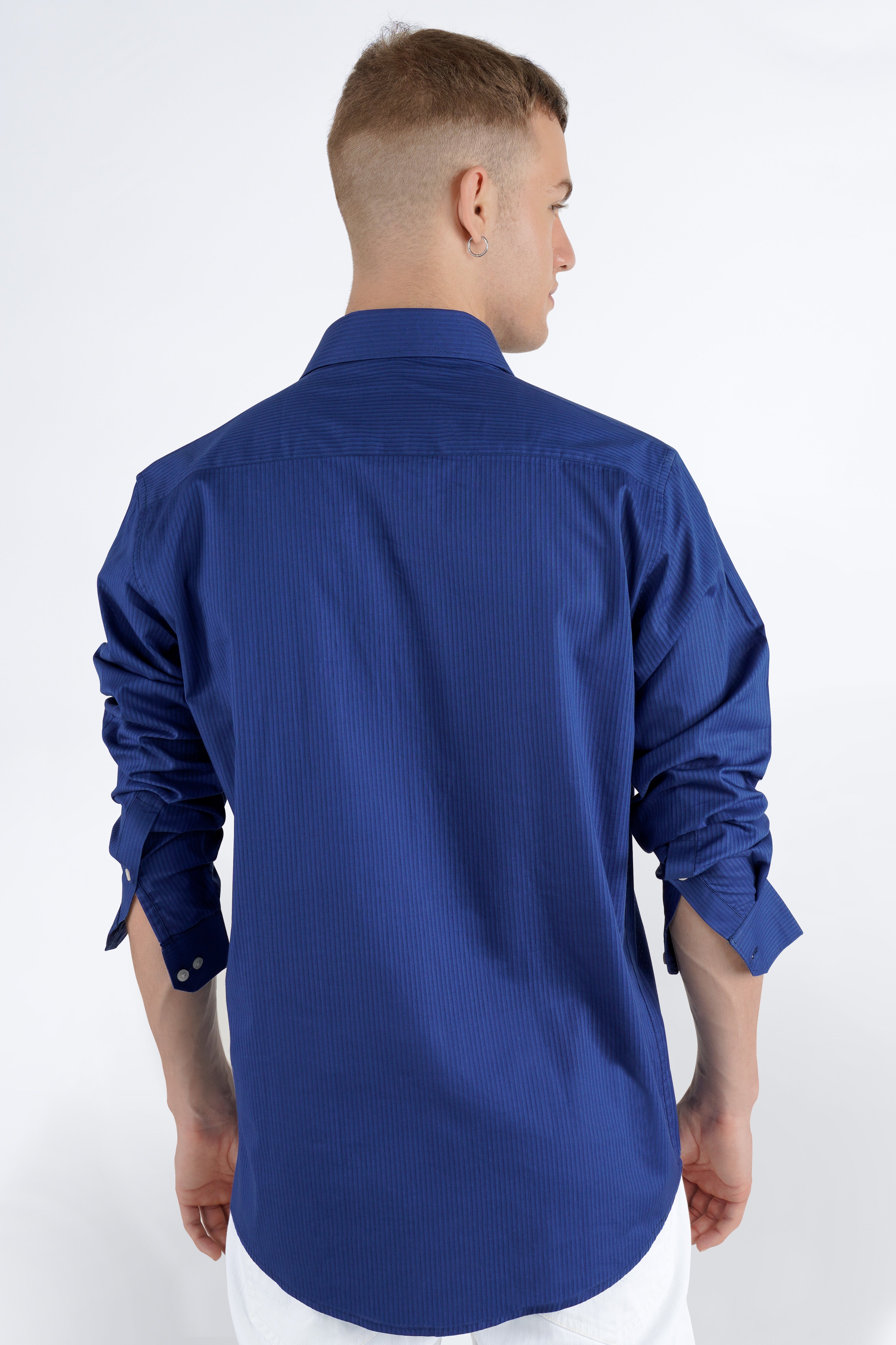 Rhino Blue Pinstriped with Patchwork Dobby Premium Giza Cotton Designer Shirt