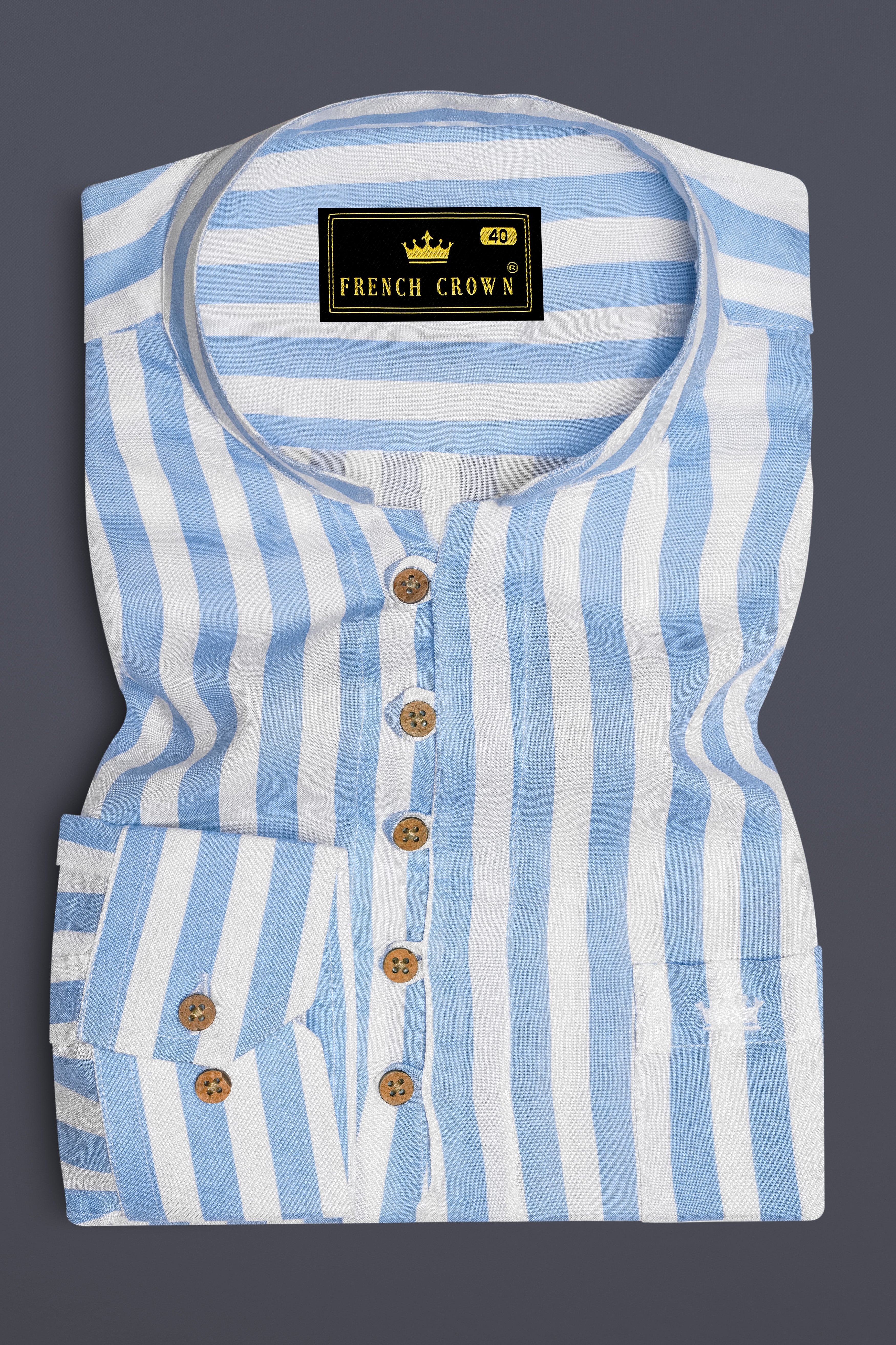 Bright White with Spindle Blue Striped Premium Tencel Kurta Shirt