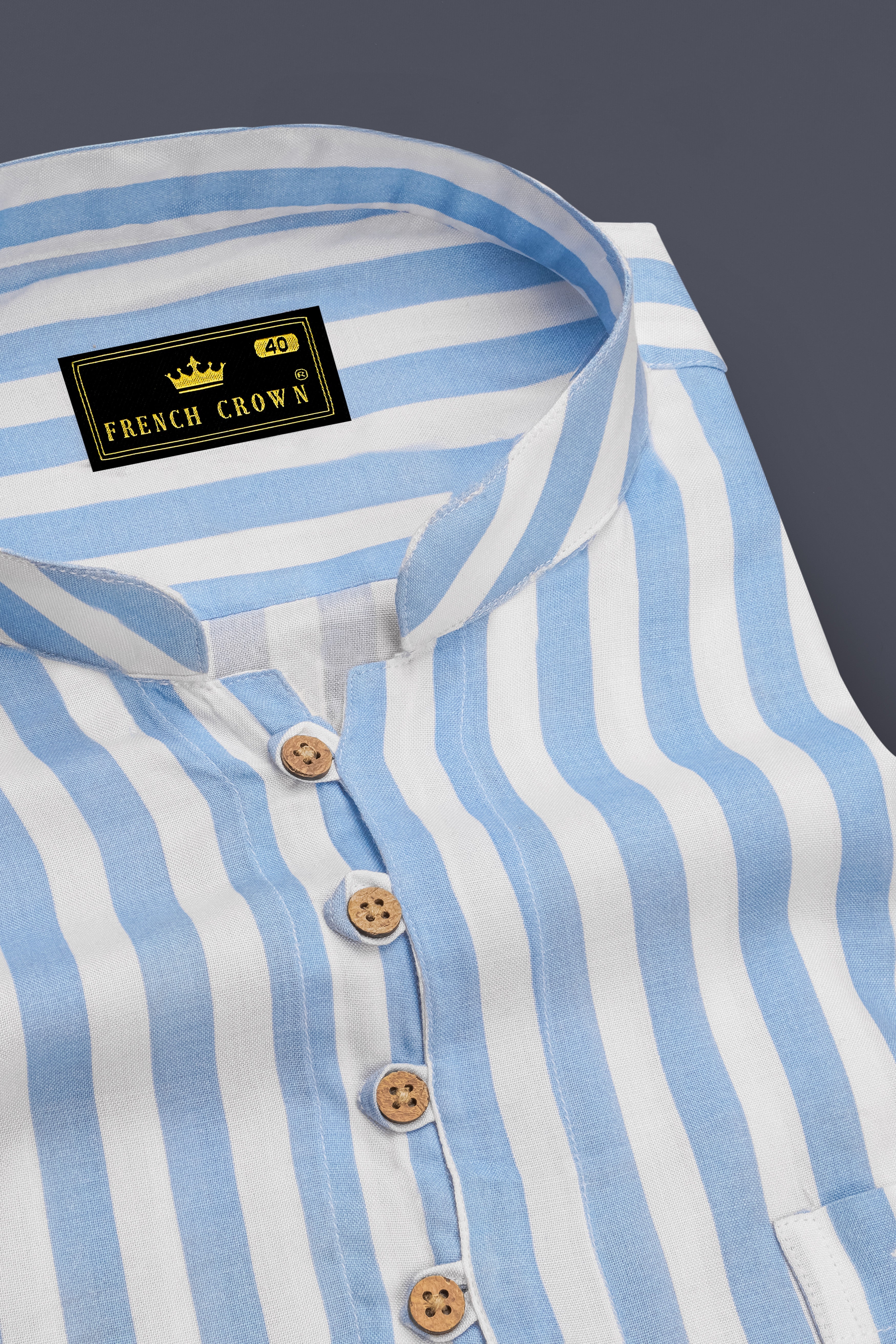 Bright White with Spindle Blue Striped Premium Tencel Kurta Shirt