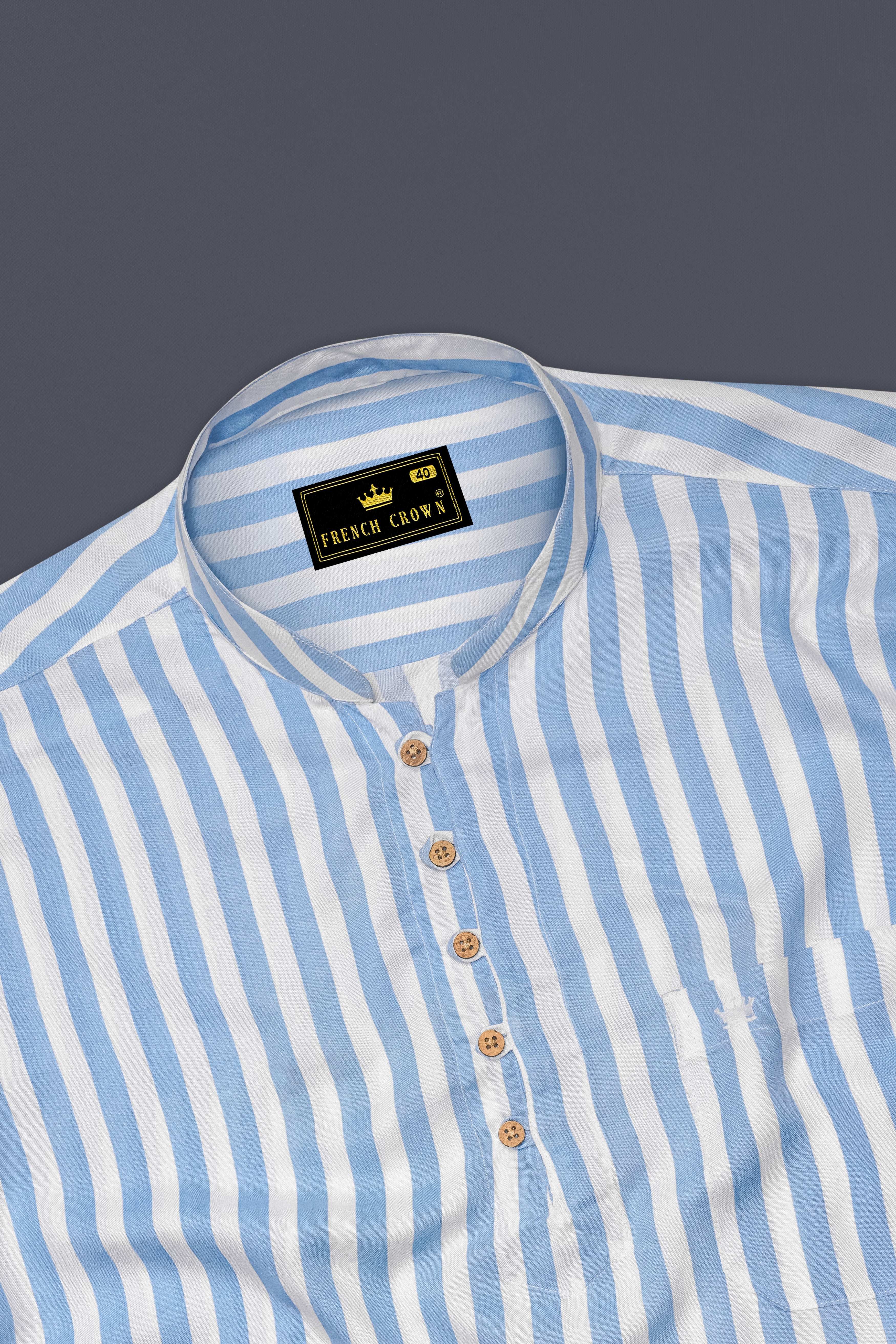 Bright White with Spindle Blue Striped Premium Tencel Kurta Shirt