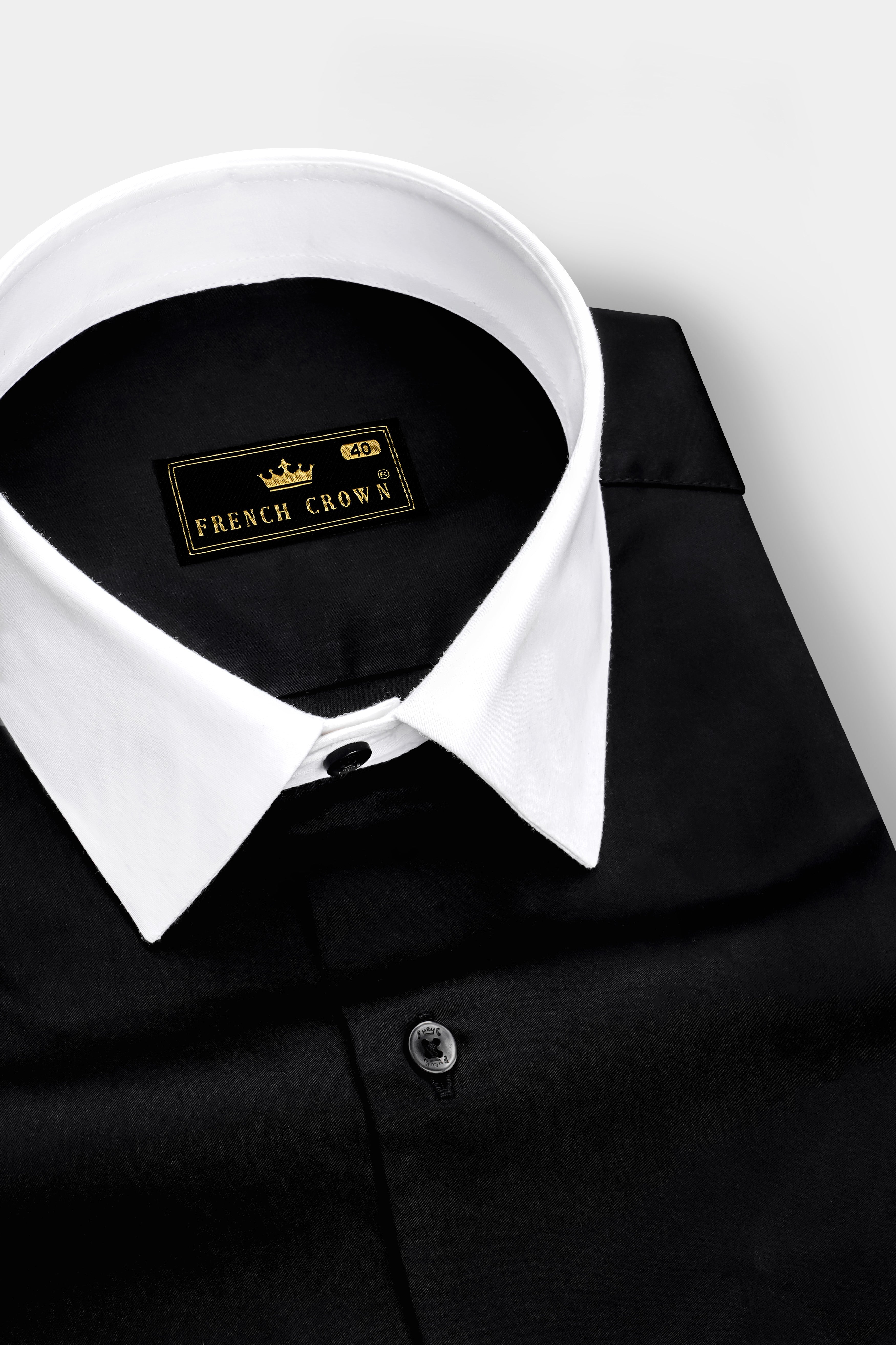 Jade Black with White Collar and Cuffs Premium Cotton Shirt