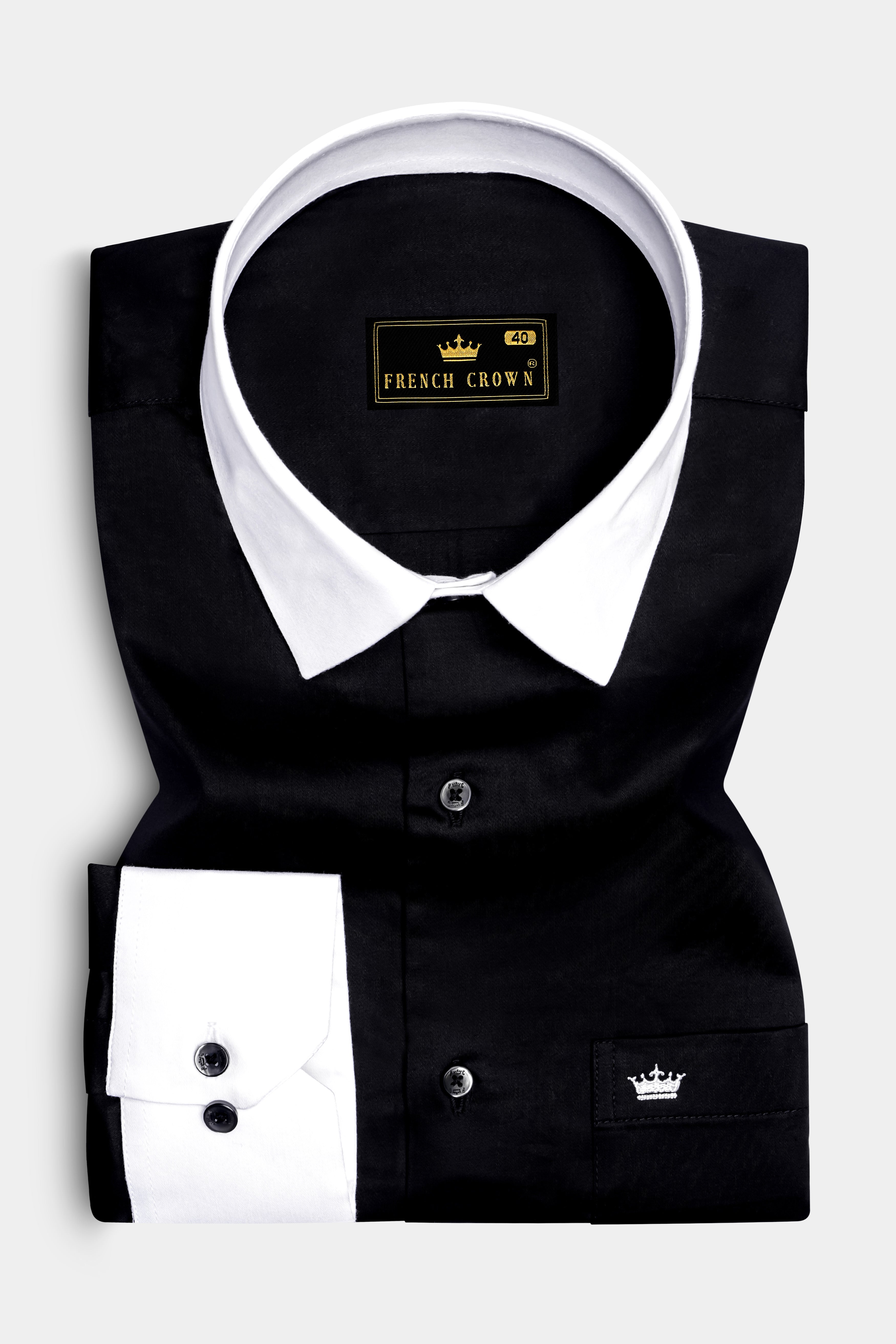 Jade Black with White Collar and Cuffs Premium Cotton Shirt