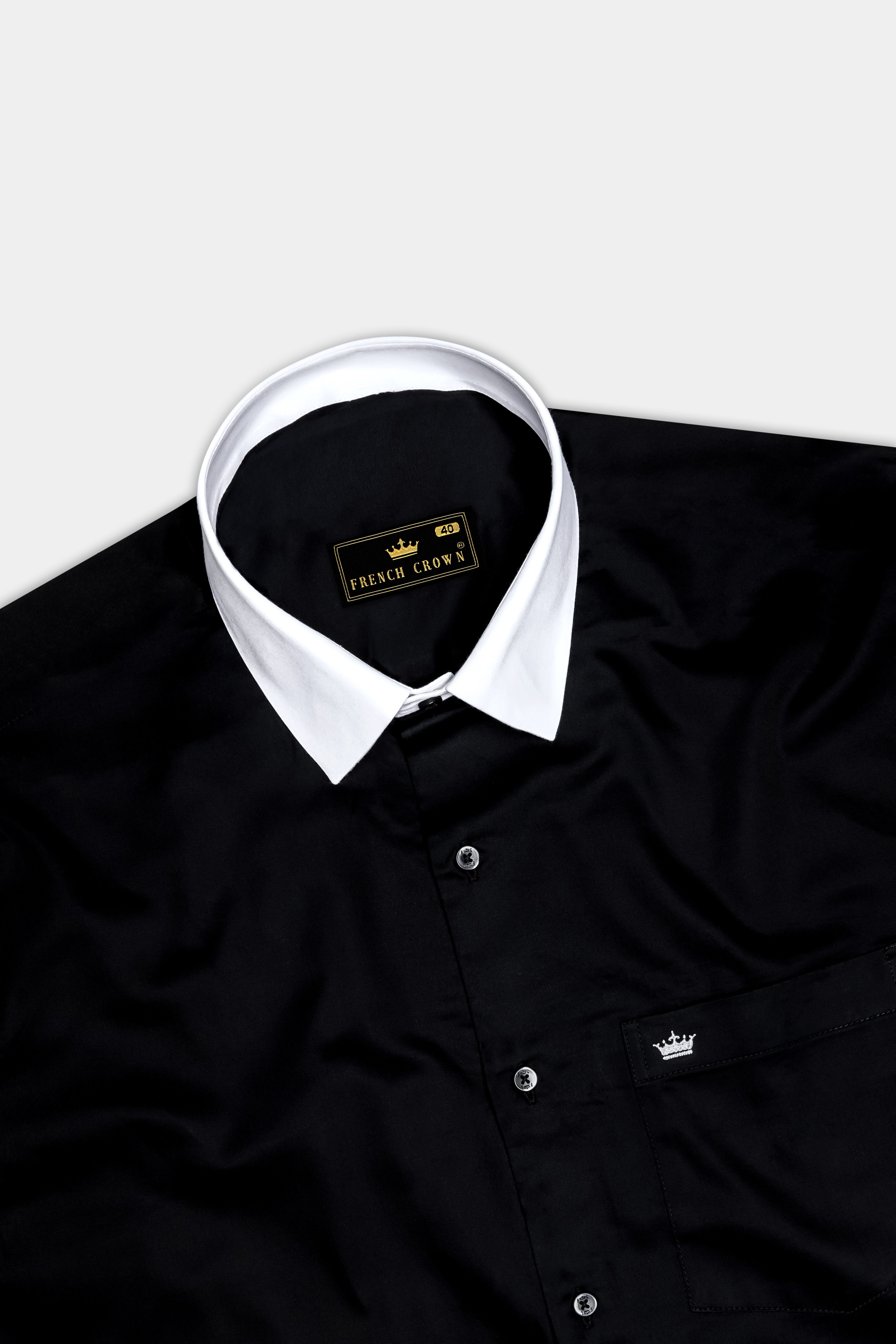 Jade Black with White Collar and Cuffs Premium Cotton Shirt