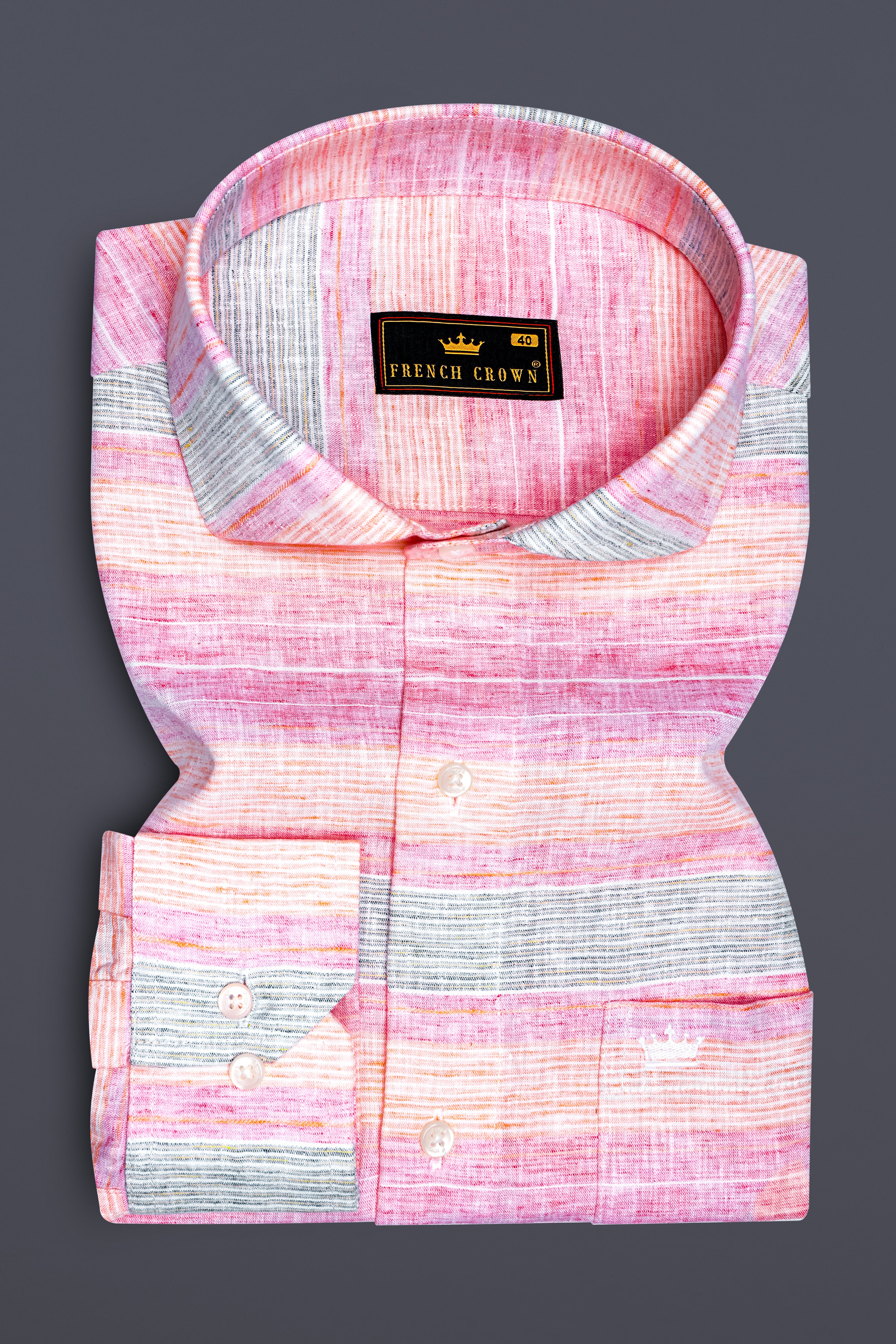 Pastel Pink Multicolour Striped Luxurious Linen Shirt