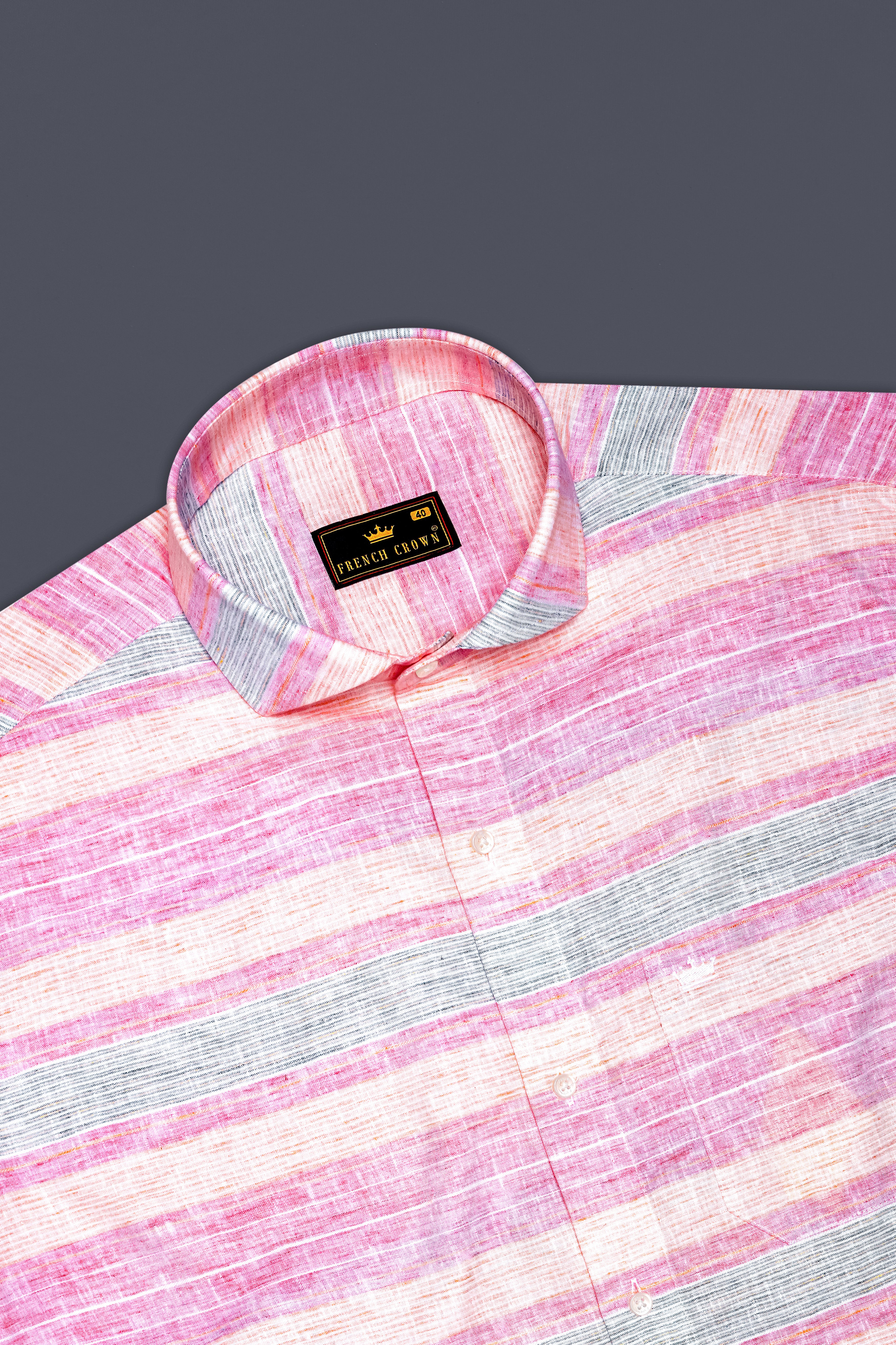 Pastel Pink Multicolour Striped Luxurious Linen Shirt