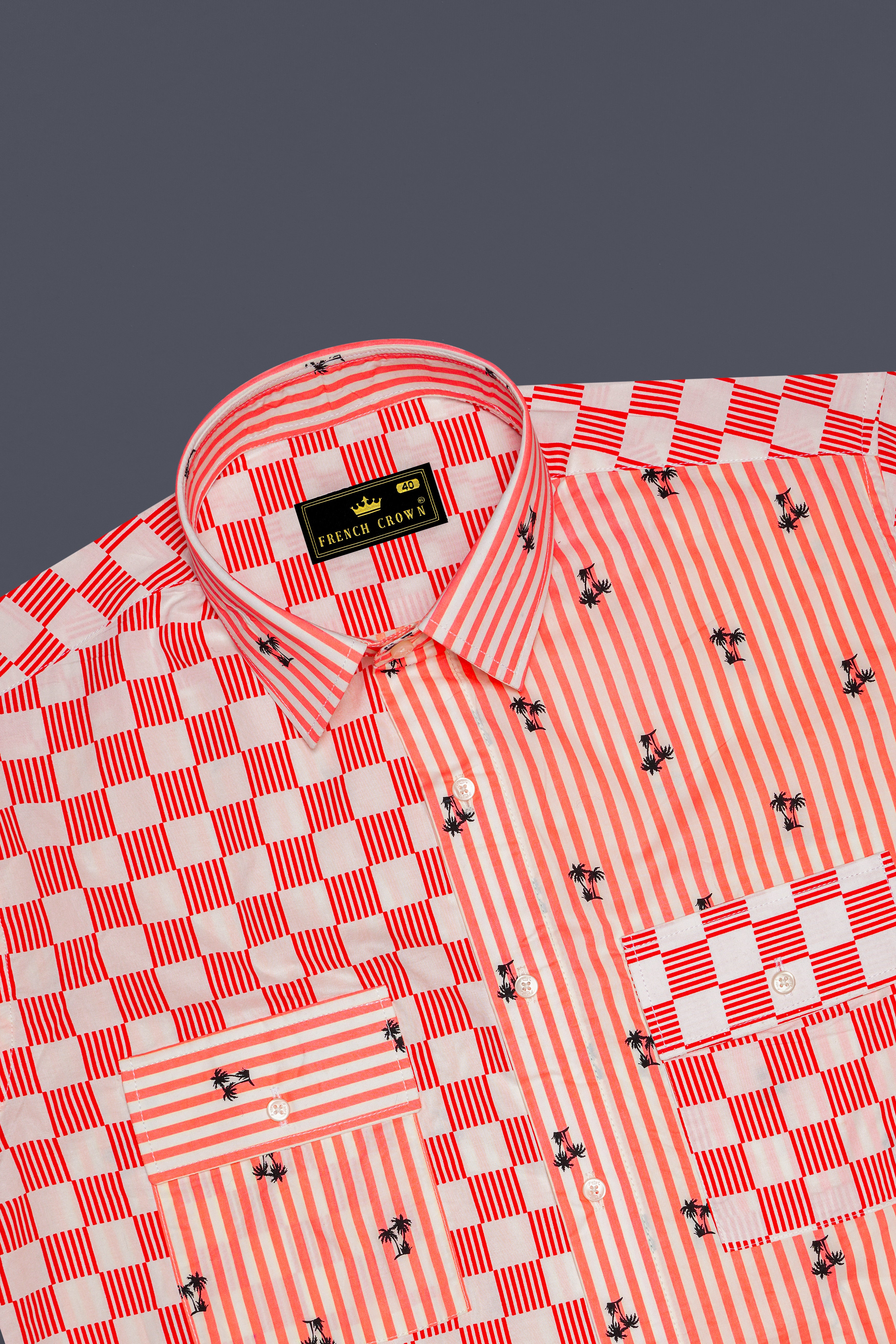 Orange with White Checked and Striped Premium Cotton Designer Shirt