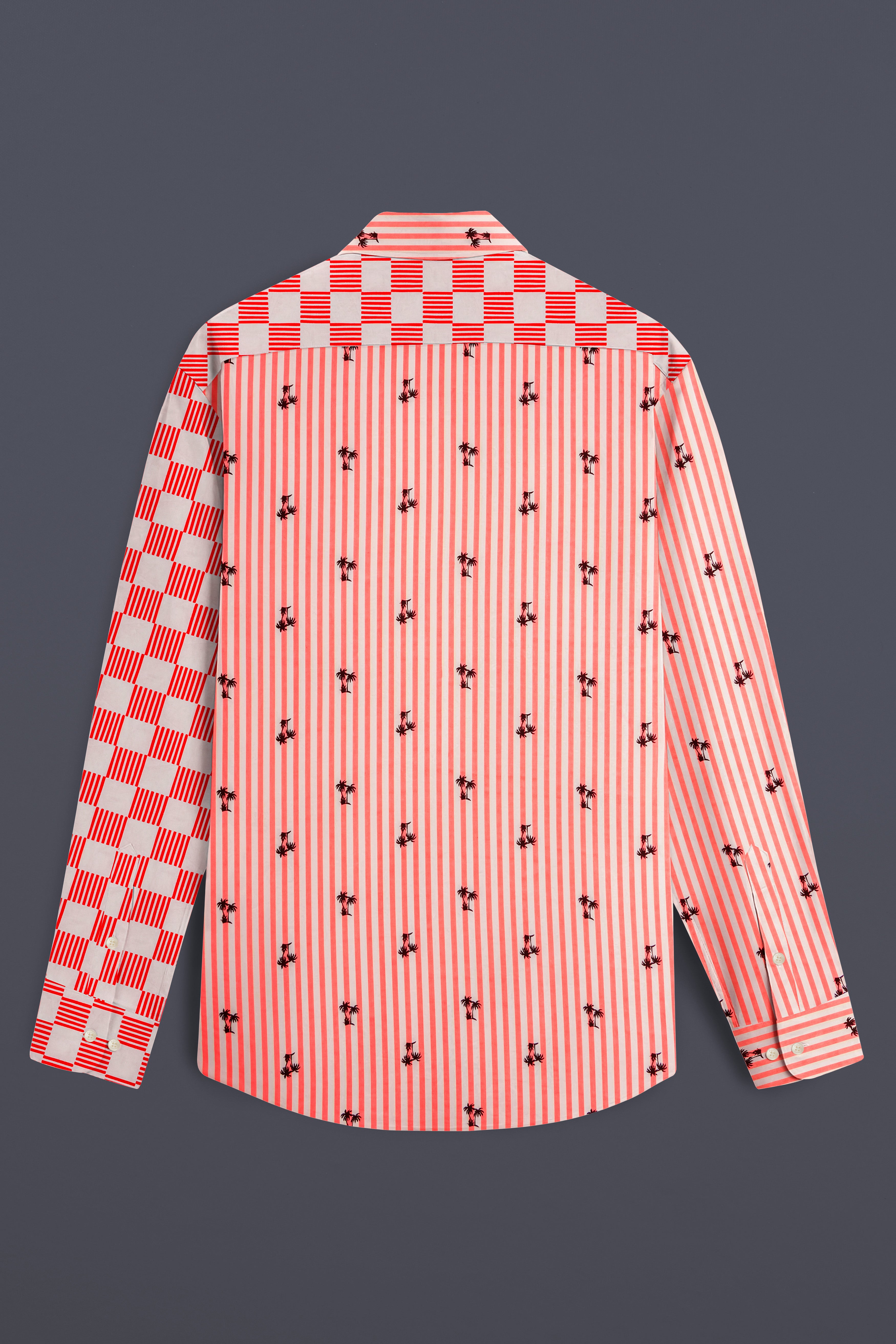 Orange with White Checked and Striped Premium Cotton Designer Shirt