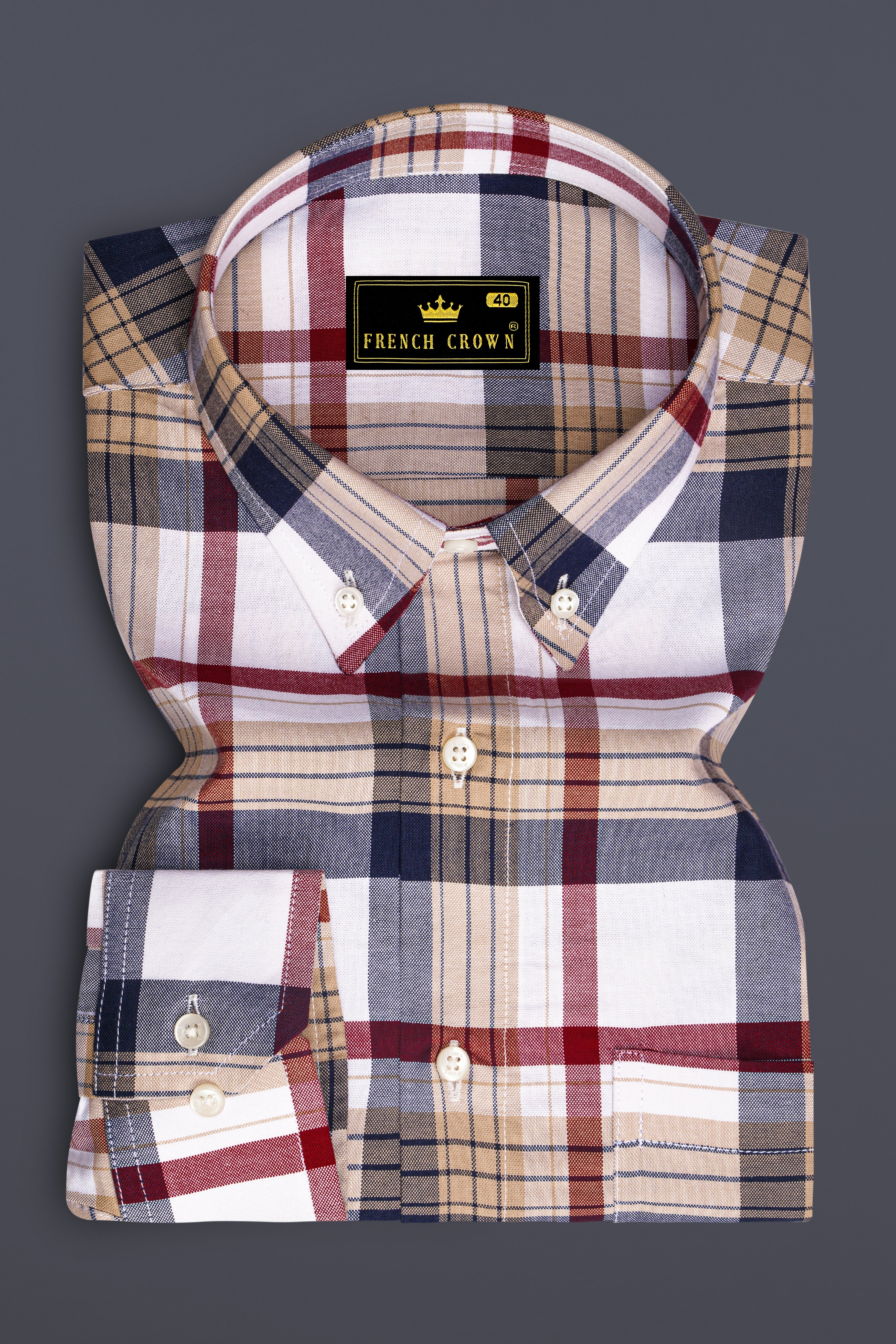 Bright White with Haiti Blue Multicolour Plaid Royal Oxford Shirt