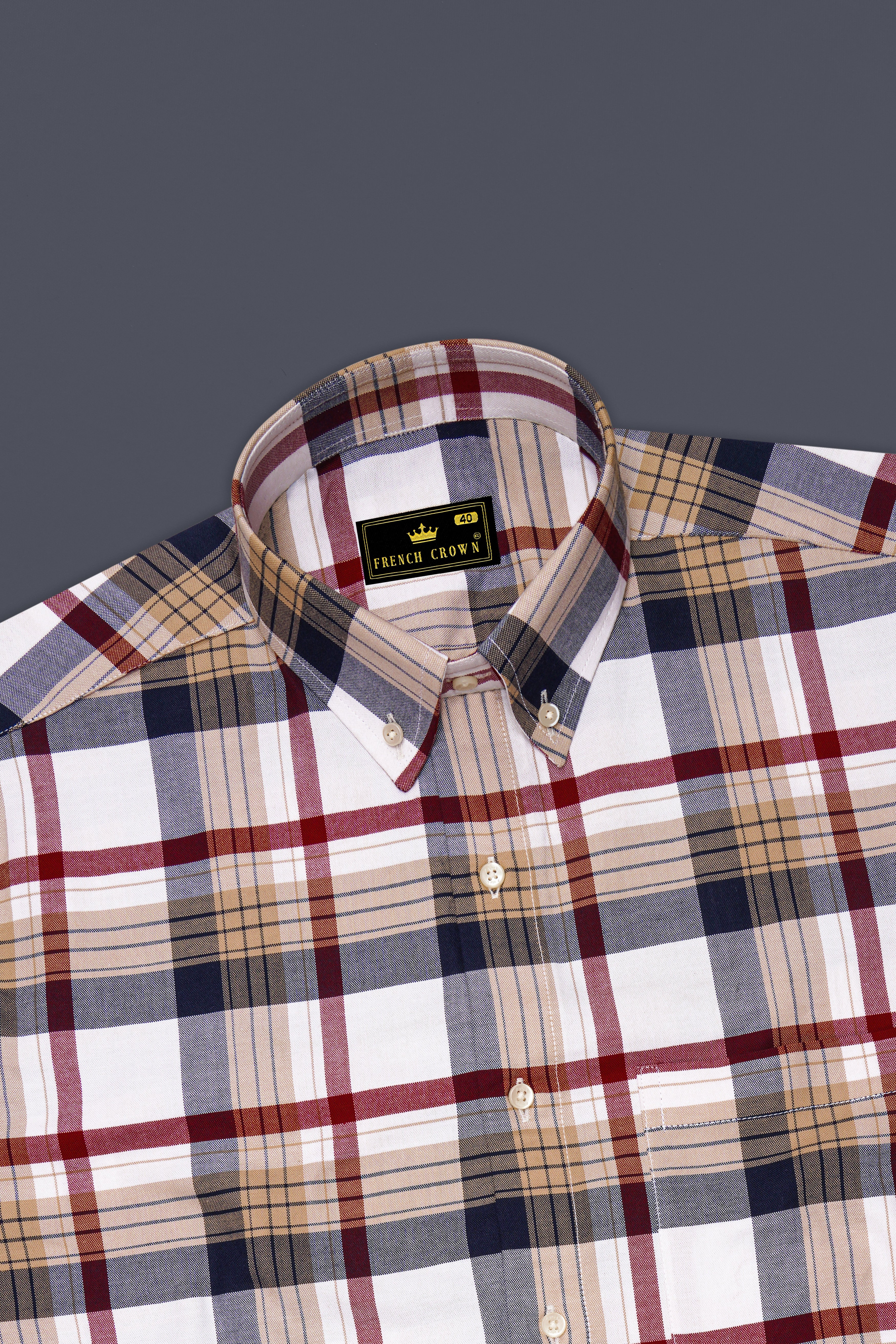 Bright White with Haiti Blue Multicolour Plaid Royal Oxford Shirt