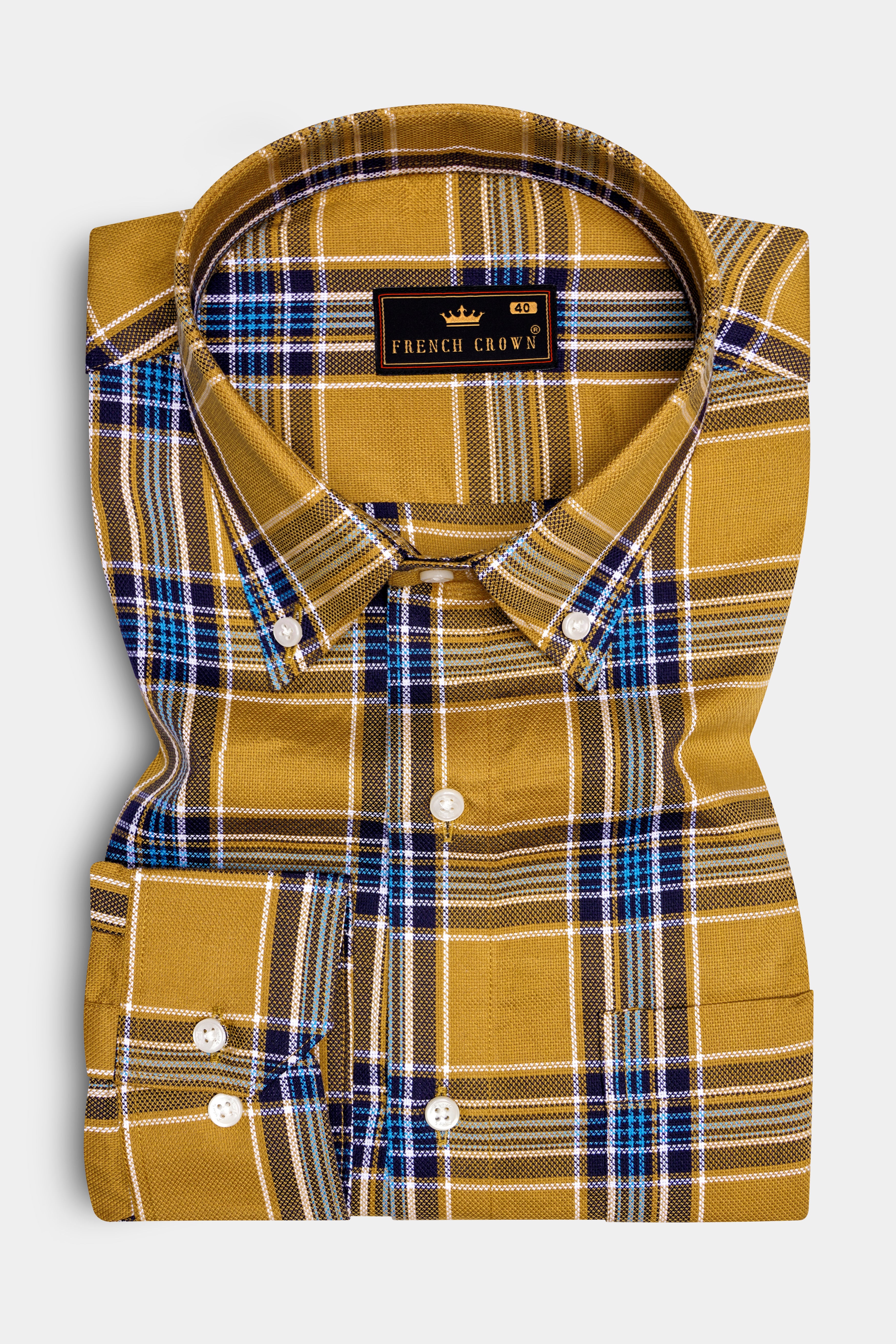 Equator Brown Plaid Dobby Textured Premium Giza Cotton Shirt