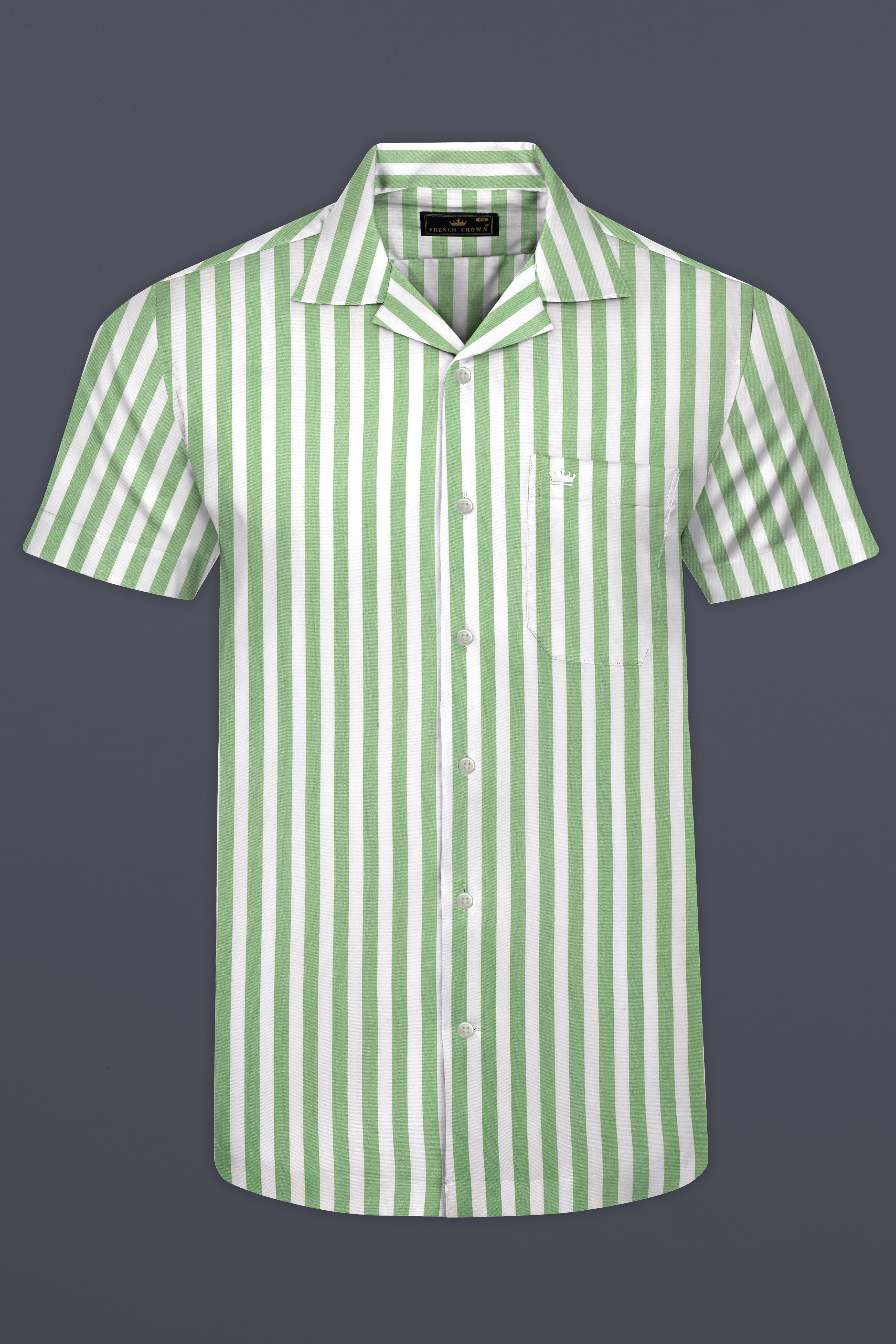 Bright White with Lichen Green Striped Premium Tencel Shirt