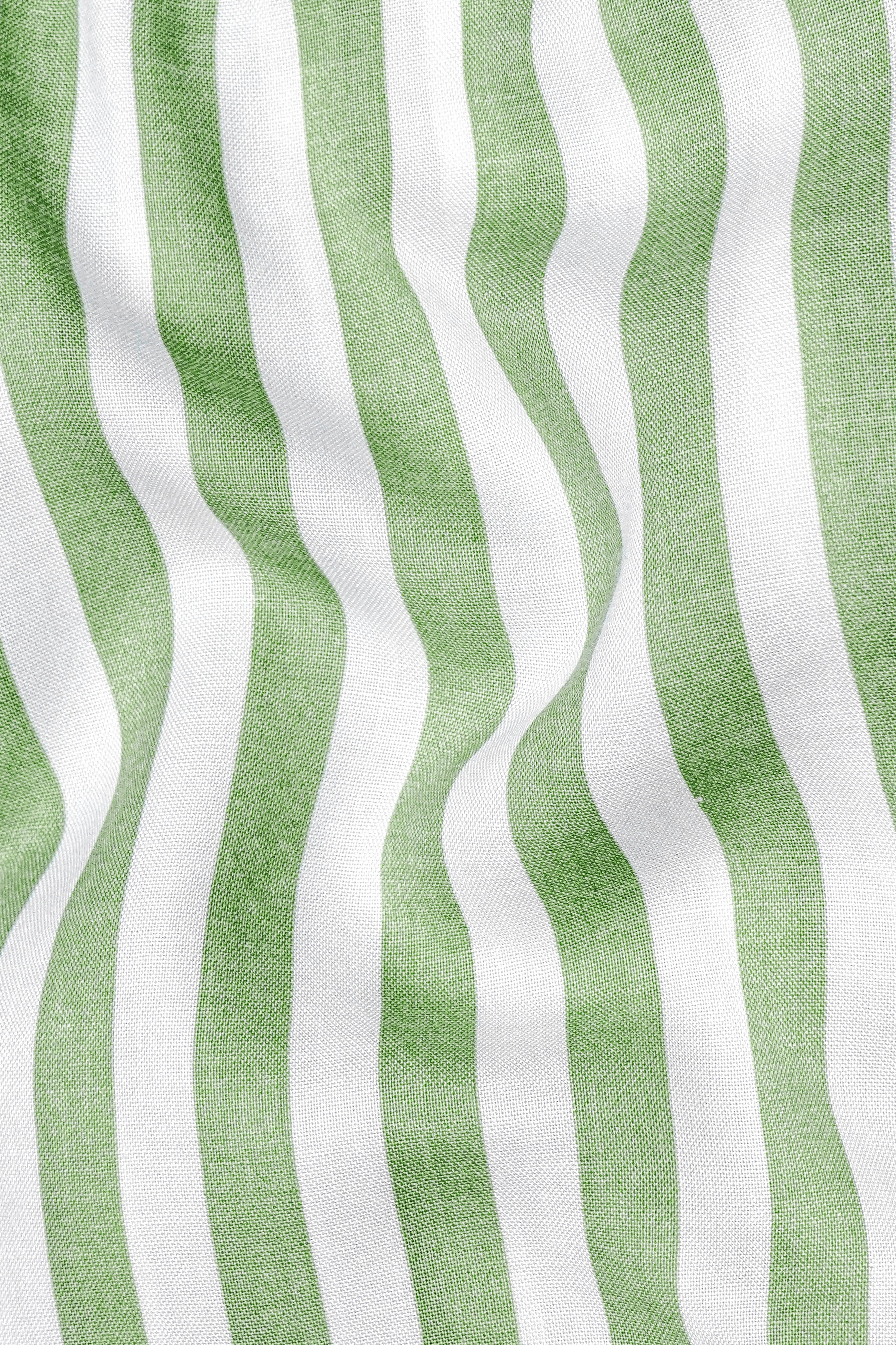Bright White with Lichen Green Striped Premium Tencel Shirt