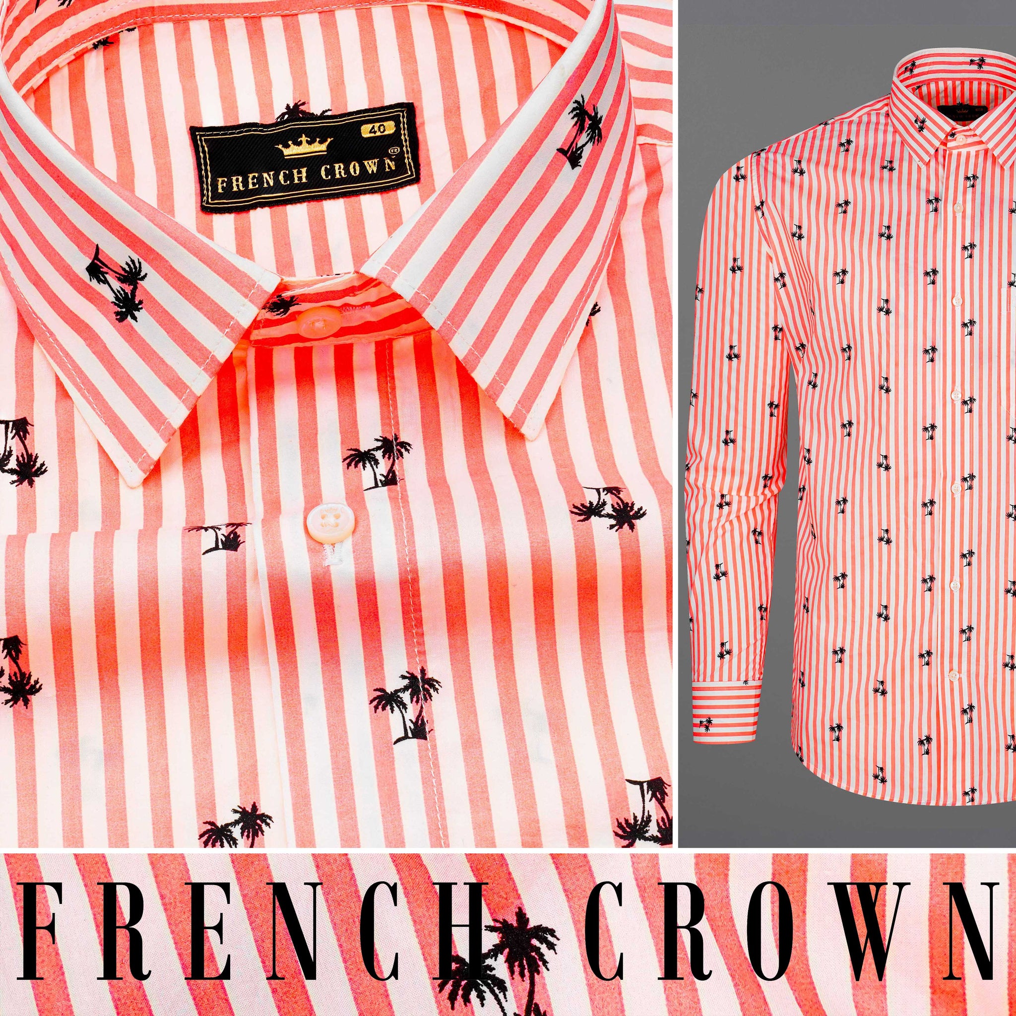 Portland Orange and Cream Casual Stripes Premium Cotton Shirt For Men