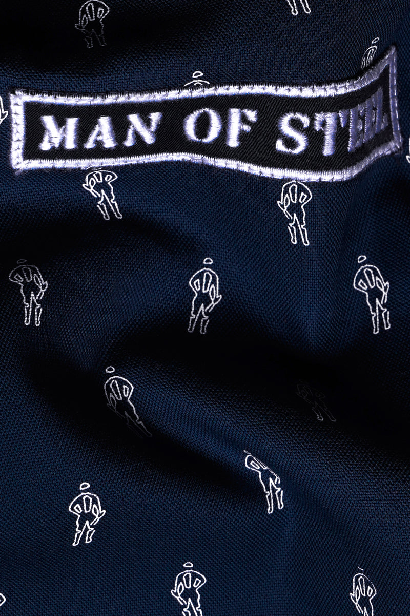 Cinder Blue and White Printed with Patchwork Royal Oxford Designer Shirt