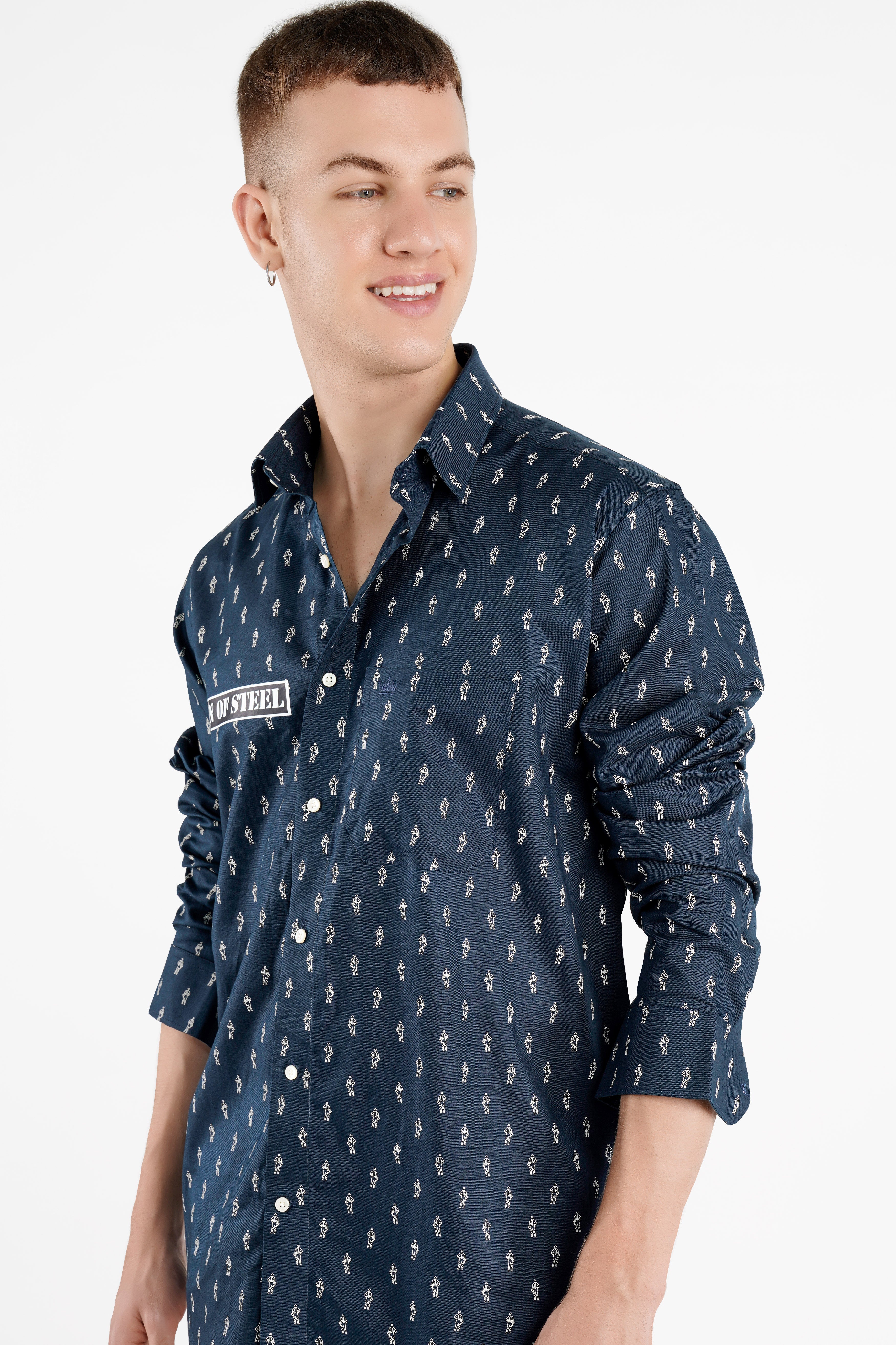 Firefly Port Blue Printed Royal Oxford Designer Shirt