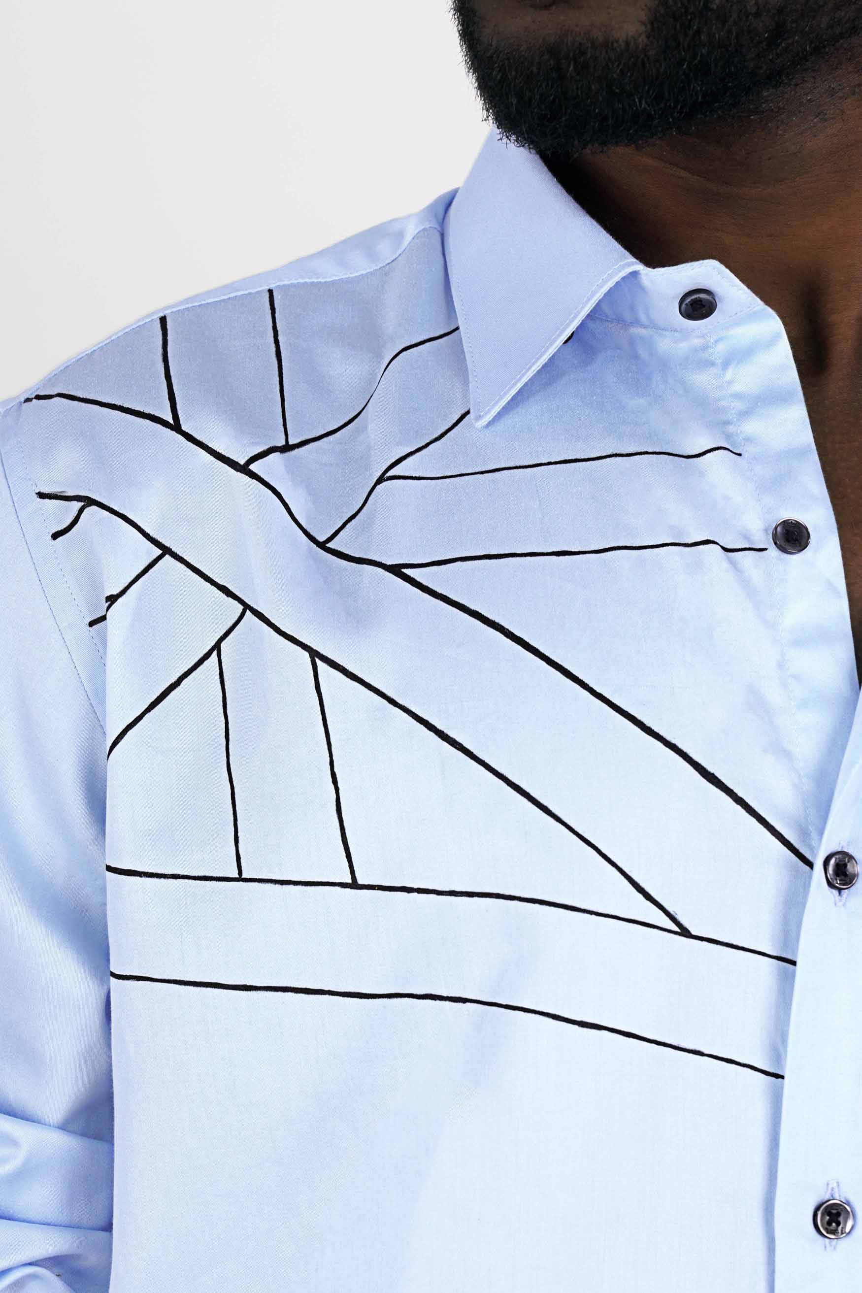 Perano Blue with Black Hand Painted Super Soft Premium Cotton Designer Shirt 8669-BLK-ART-38, 8669-BLK-ART-H-38, 8669-BLK-ART-39, 8669-BLK-ART-H-39, 8669-BLK-ART-40, 8669-BLK-ART-H-40, 8669-BLK-ART-42, 8669-BLK-ART-H-42, 8669-BLK-ART-44, 8669-BLK-ART-H-44, 8669-BLK-ART-46, 8669-BLK-ART-H-46, 8669-BLK-ART-48, 8669-BLK-ART-H-48, 8669-BLK-ART-50, 8669-BLK-ART-H-50, 8669-BLK-ART-52, 8669-BLK-ART-H-52