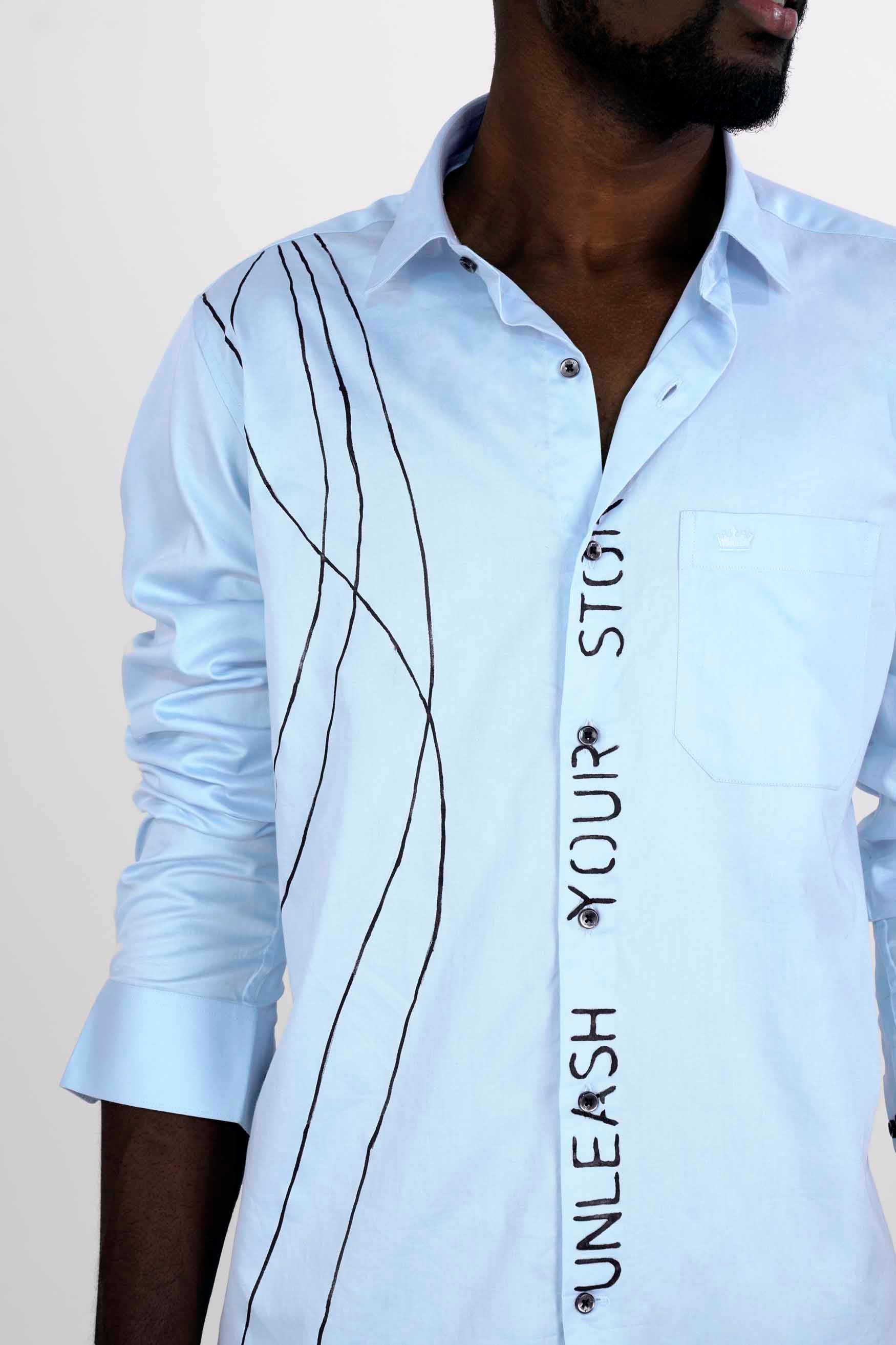 Cerulean Blue with Funky Black Hand Painted Super Soft Premium Cotton Designer shirt 8669-BLK-ART01-38, 8669-BLK-ART01-H-38, 8669-BLK-ART01-39, 8669-BLK-ART01-H-39, 8669-BLK-ART01-40, 8669-BLK-ART01-H-40, 8669-BLK-ART01-42, 8669-BLK-ART01-H-42, 8669-BLK-ART01-44, 8669-BLK-ART01-H-44, 8669-BLK-ART01-46, 8669-BLK-ART01-H-46, 8669-BLK-ART01-48, 8669-BLK-ART01-H-48, 8669-BLK-ART01-50, 8669-BLK-ART01-H-50, 8669-BLK-ART01-52, 8669-BLK-ART01-H-52