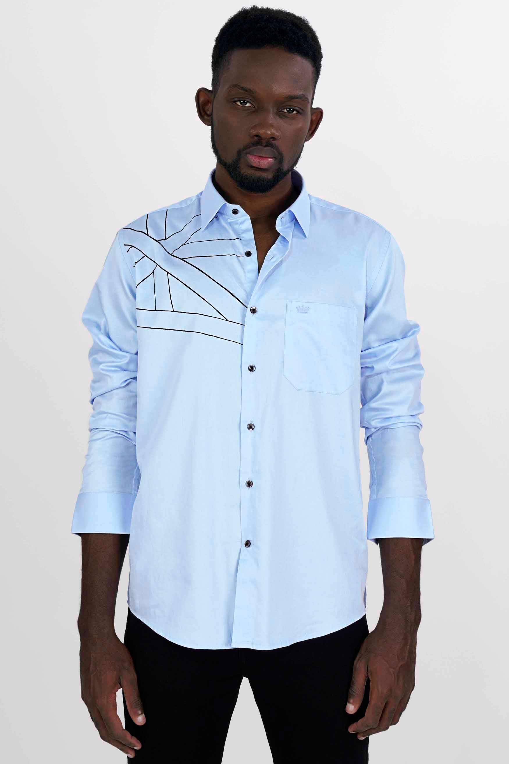 Perano Blue with Black Hand Painted Super Soft Premium Cotton Designer Shirt 8669-BLK-ART-38, 8669-BLK-ART-H-38, 8669-BLK-ART-39, 8669-BLK-ART-H-39, 8669-BLK-ART-40, 8669-BLK-ART-H-40, 8669-BLK-ART-42, 8669-BLK-ART-H-42, 8669-BLK-ART-44, 8669-BLK-ART-H-44, 8669-BLK-ART-46, 8669-BLK-ART-H-46, 8669-BLK-ART-48, 8669-BLK-ART-H-48, 8669-BLK-ART-50, 8669-BLK-ART-H-50, 8669-BLK-ART-52, 8669-BLK-ART-H-52