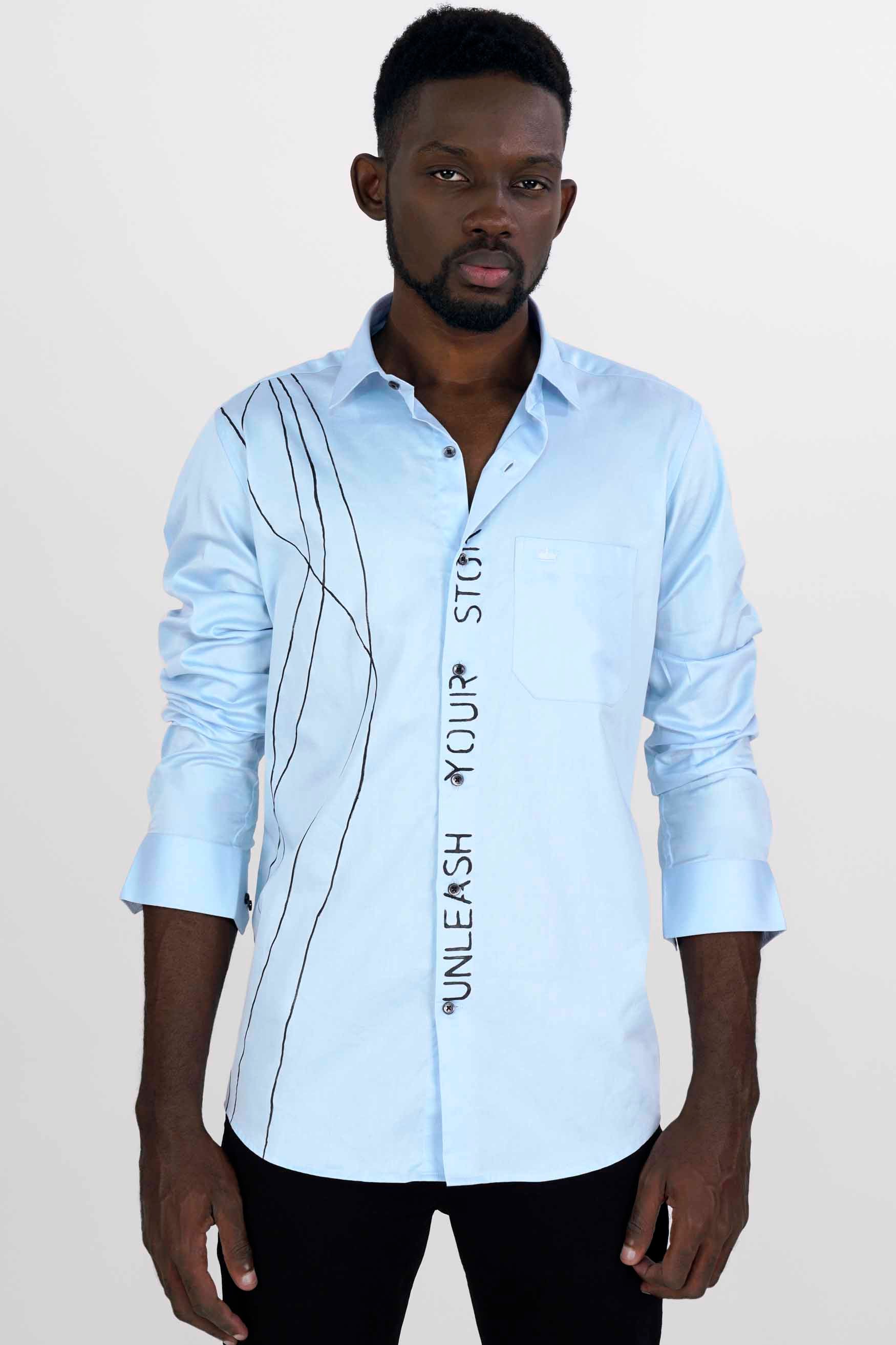 Cerulean Blue with Funky Black Hand Painted Super Soft Premium Cotton Designer shirt 8669-BLK-ART01-38, 8669-BLK-ART01-H-38, 8669-BLK-ART01-39, 8669-BLK-ART01-H-39, 8669-BLK-ART01-40, 8669-BLK-ART01-H-40, 8669-BLK-ART01-42, 8669-BLK-ART01-H-42, 8669-BLK-ART01-44, 8669-BLK-ART01-H-44, 8669-BLK-ART01-46, 8669-BLK-ART01-H-46, 8669-BLK-ART01-48, 8669-BLK-ART01-H-48, 8669-BLK-ART01-50, 8669-BLK-ART01-H-50, 8669-BLK-ART01-52, 8669-BLK-ART01-H-52