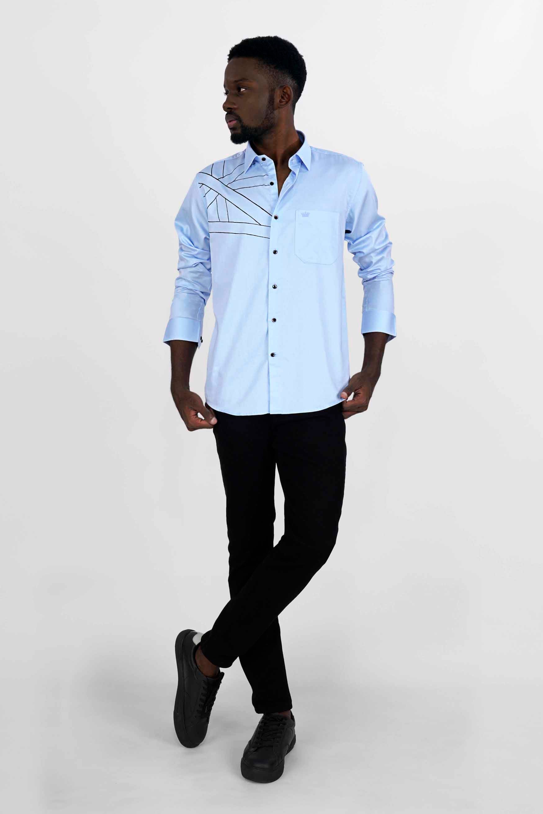 Perano Blue with Black Hand Painted Super Soft Premium Cotton Designer Shirt 8669-BLK-ART-38, 8669-BLK-ART-H-38, 8669-BLK-ART-39, 8669-BLK-ART-H-39, 8669-BLK-ART-40, 8669-BLK-ART-H-40, 8669-BLK-ART-42, 8669-BLK-ART-H-42, 8669-BLK-ART-44, 8669-BLK-ART-H-44, 8669-BLK-ART-46, 8669-BLK-ART-H-46, 8669-BLK-ART-48, 8669-BLK-ART-H-48, 8669-BLK-ART-50, 8669-BLK-ART-H-50, 8669-BLK-ART-52, 8669-BLK-ART-H-52
