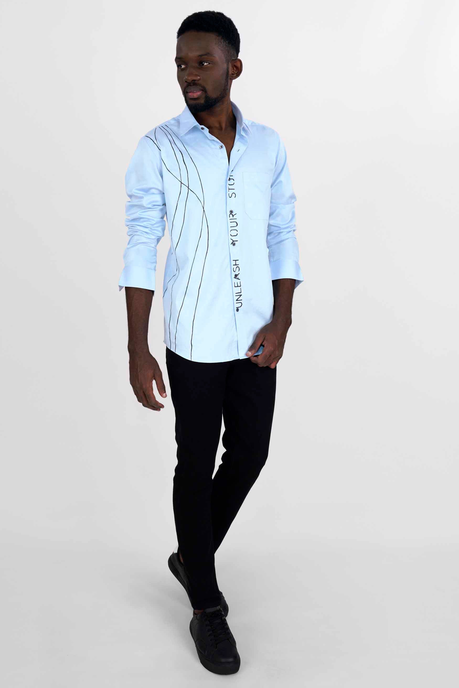 Cerulean Blue with Funky Black Hand Painted Super Soft Premium Cotton Designer shirt 8669-BLK-ART01-38, 8669-BLK-ART01-H-38, 8669-BLK-ART01-39, 8669-BLK-ART01-H-39, 8669-BLK-ART01-40, 8669-BLK-ART01-H-40, 8669-BLK-ART01-42, 8669-BLK-ART01-H-42, 8669-BLK-ART01-44, 8669-BLK-ART01-H-44, 8669-BLK-ART01-46, 8669-BLK-ART01-H-46, 8669-BLK-ART01-48, 8669-BLK-ART01-H-48, 8669-BLK-ART01-50, 8669-BLK-ART01-H-50, 8669-BLK-ART01-52, 8669-BLK-ART01-H-52