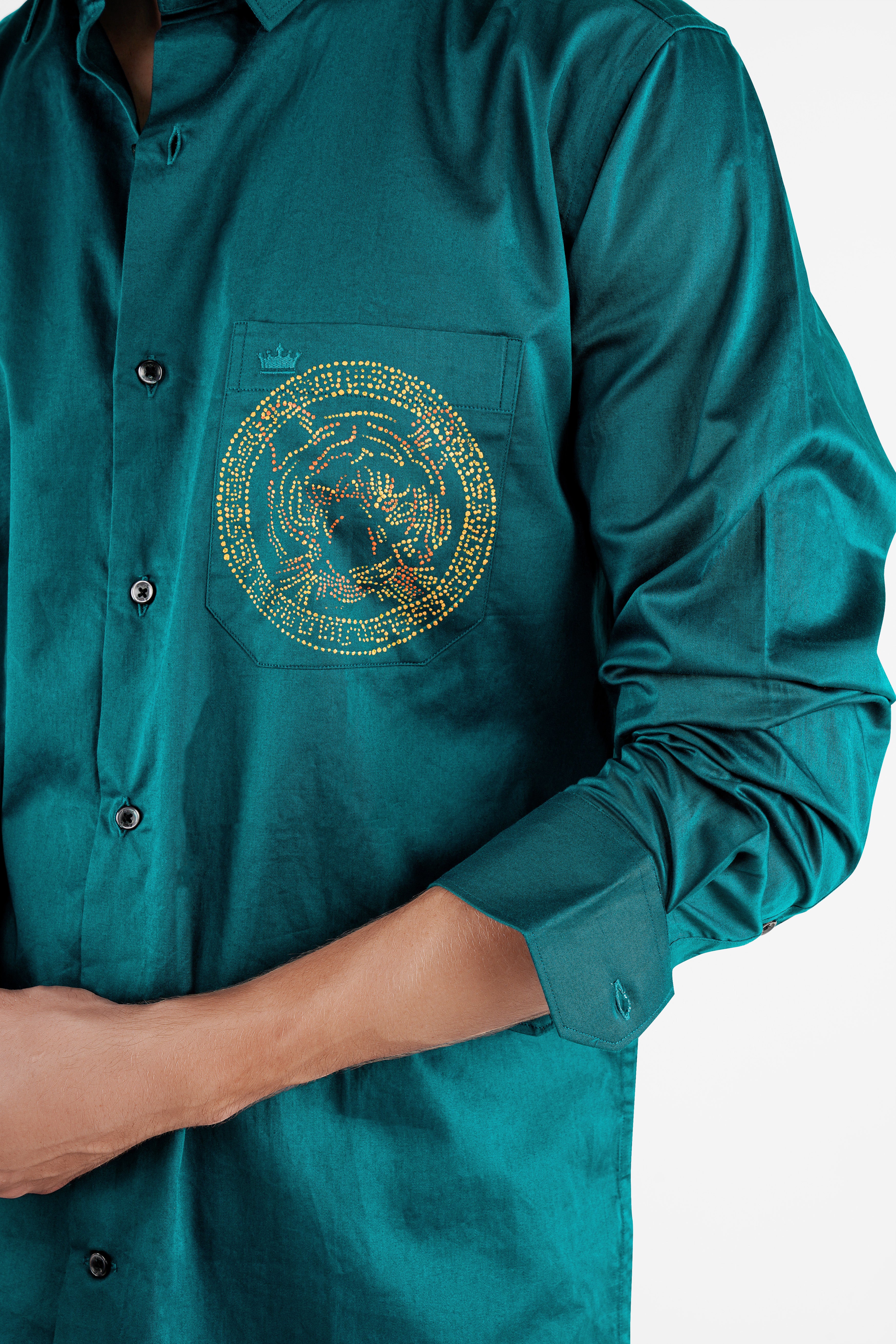 Sherpa Green Hand Painted Super Soft Premium Cotton Designer Shirt