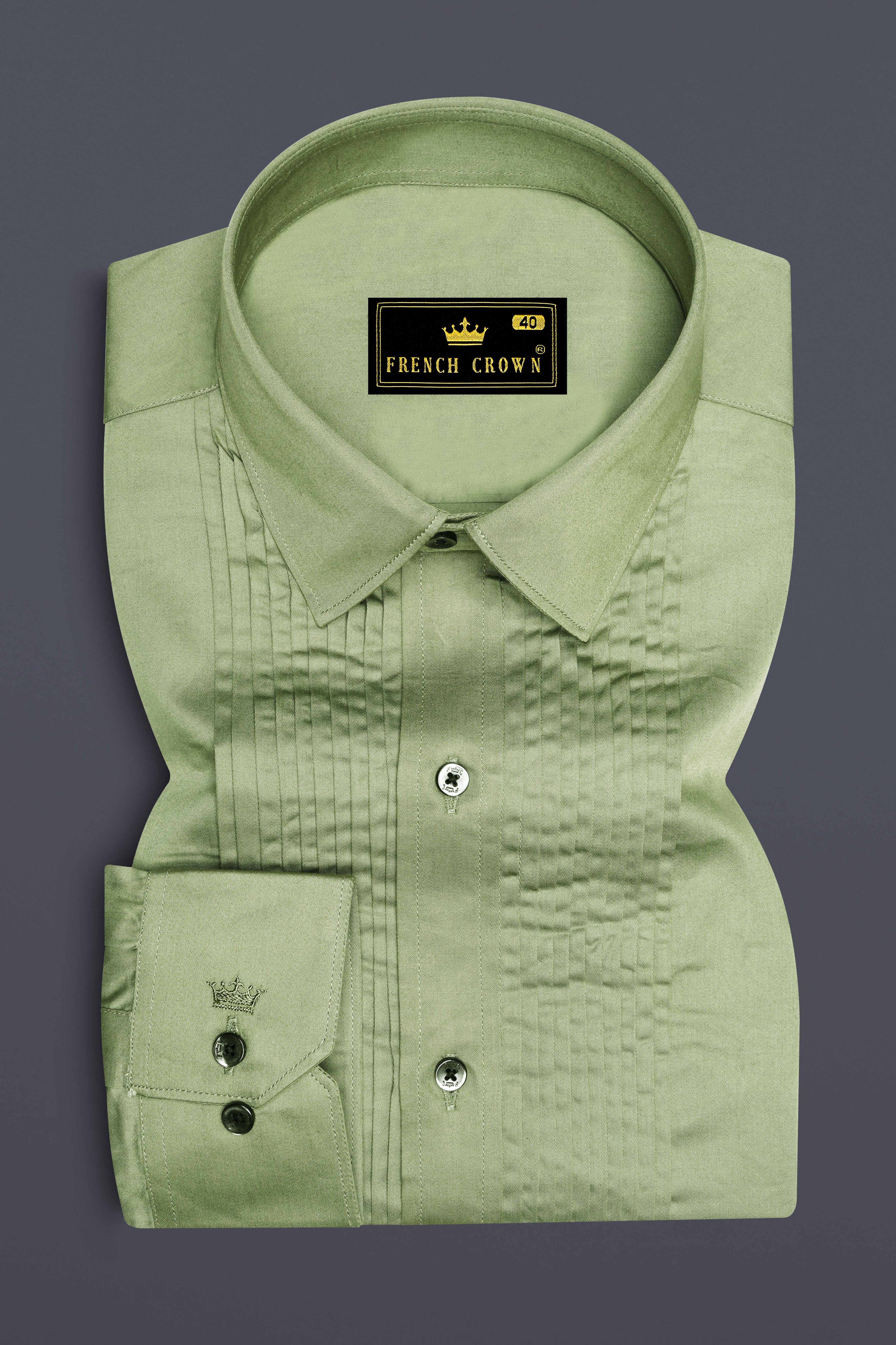 Eagle Green Subtle Sheen Snake Pleated Super Soft Premium Cotton Tuxedo Shirt