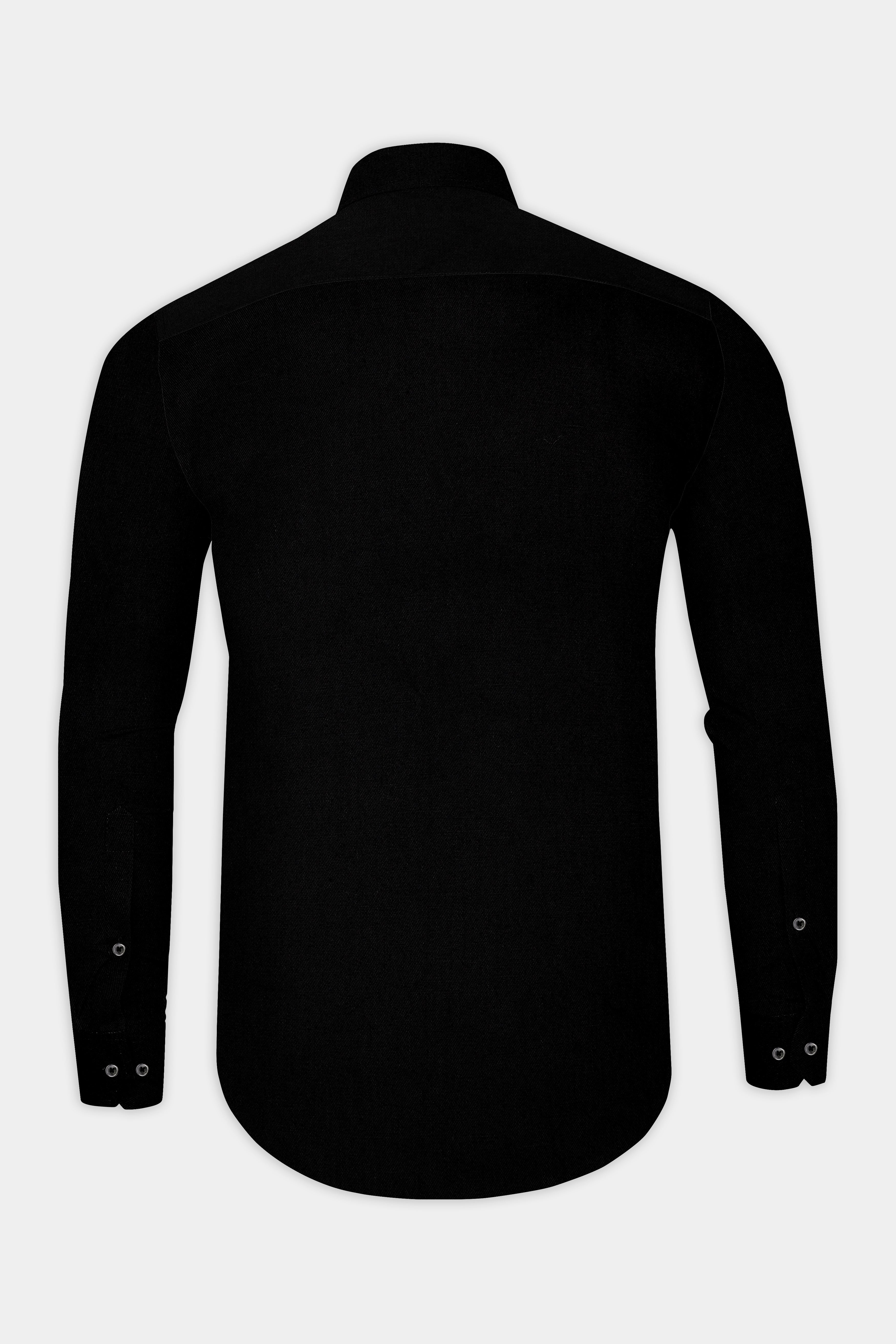 Jade Black Subtle Sheen Snake Pleated Super Soft Premium Cotton Tuxedo Shirt
