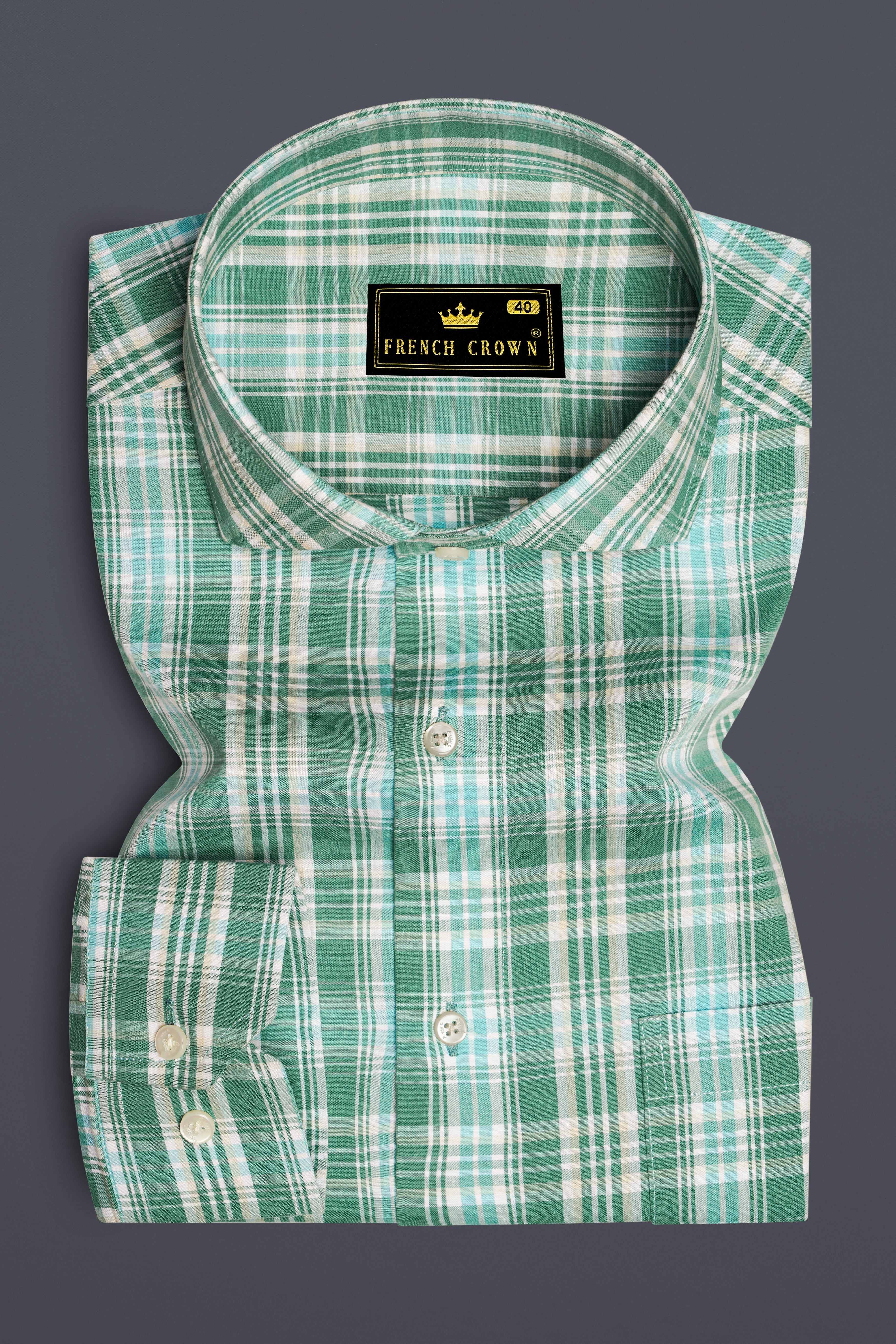 Viridian Green with Chinook Blue Plaid Premium Cotton Shirt