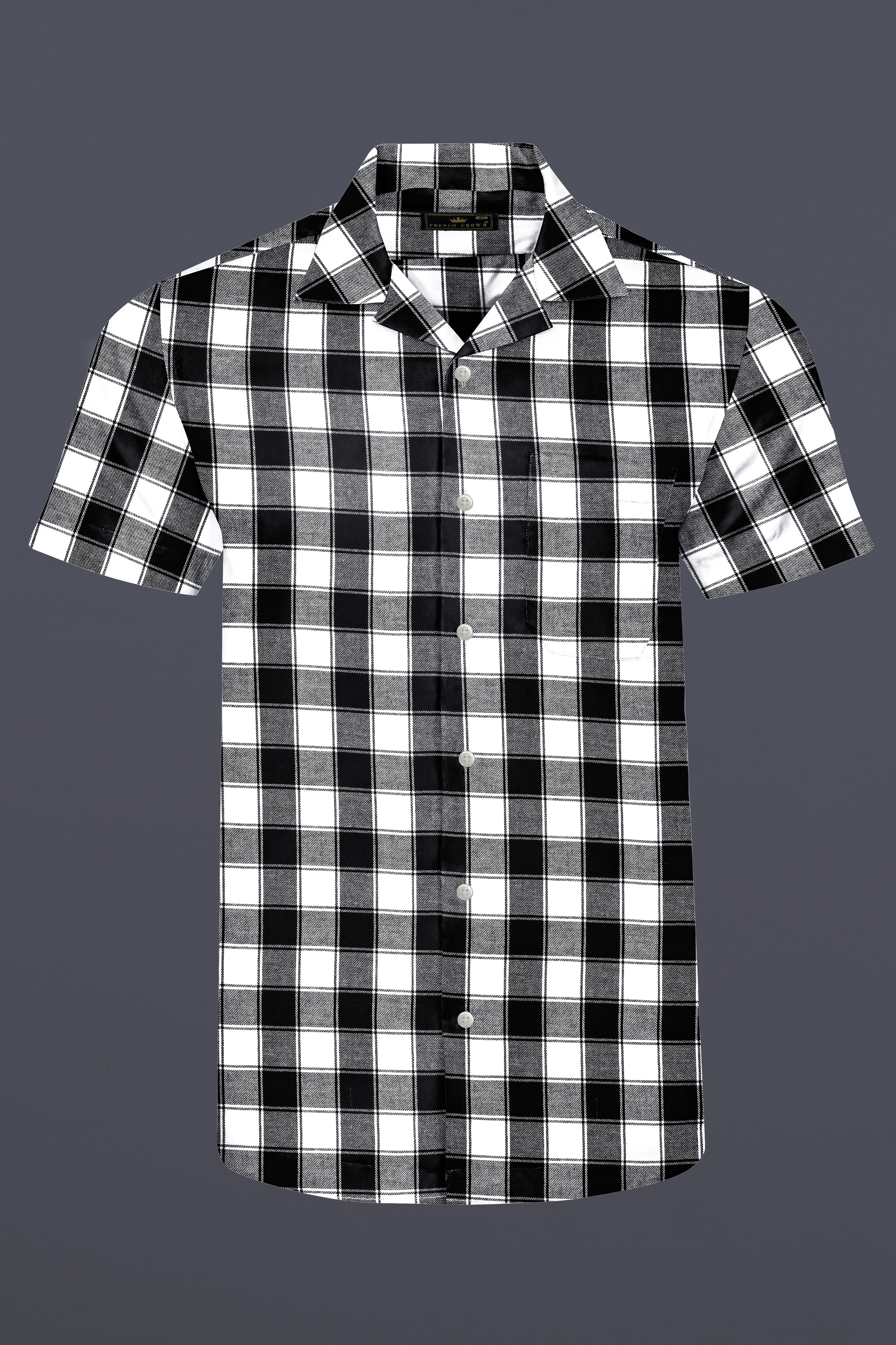 Bright White and Black Checked Dobby Textured Premium Giza Cotton Shirt