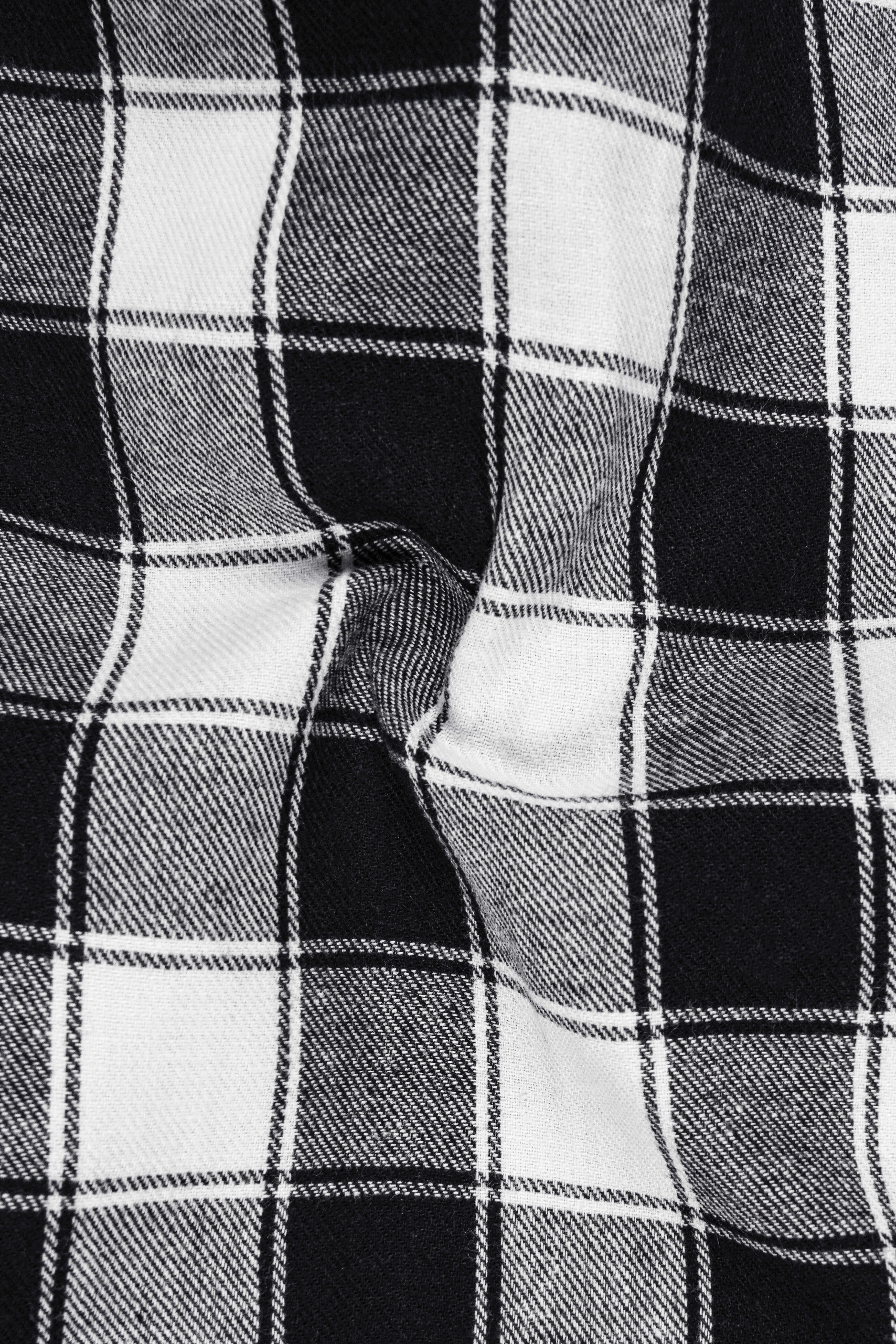 Bright White and Black Checked Dobby Textured Premium Giza Cotton Shirt