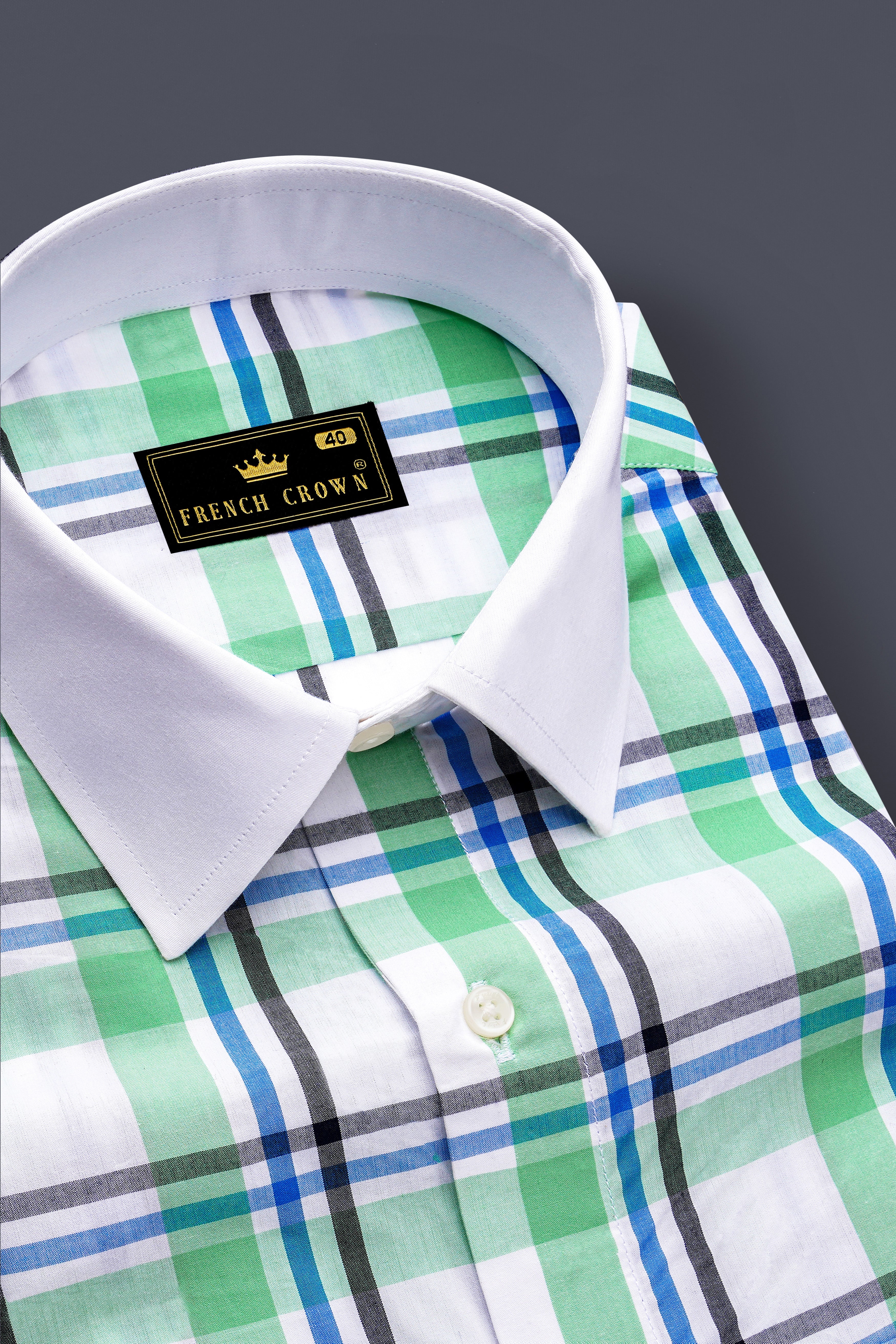 Bright White with Oxley Green and Black Windowpane Premium Cotton Shirt