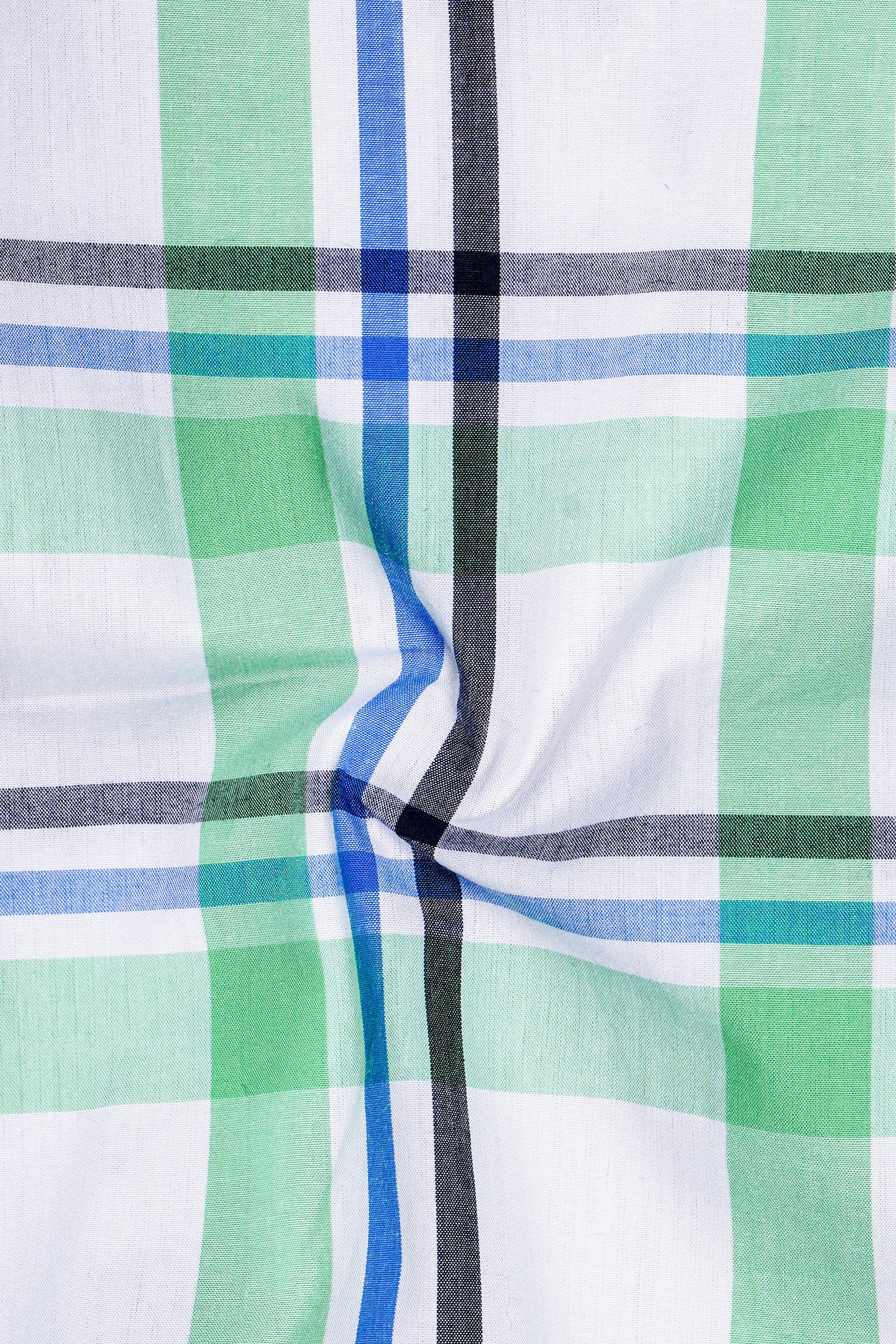 Bright White with Oxley Green and Black Windowpane Premium Cotton Shirt