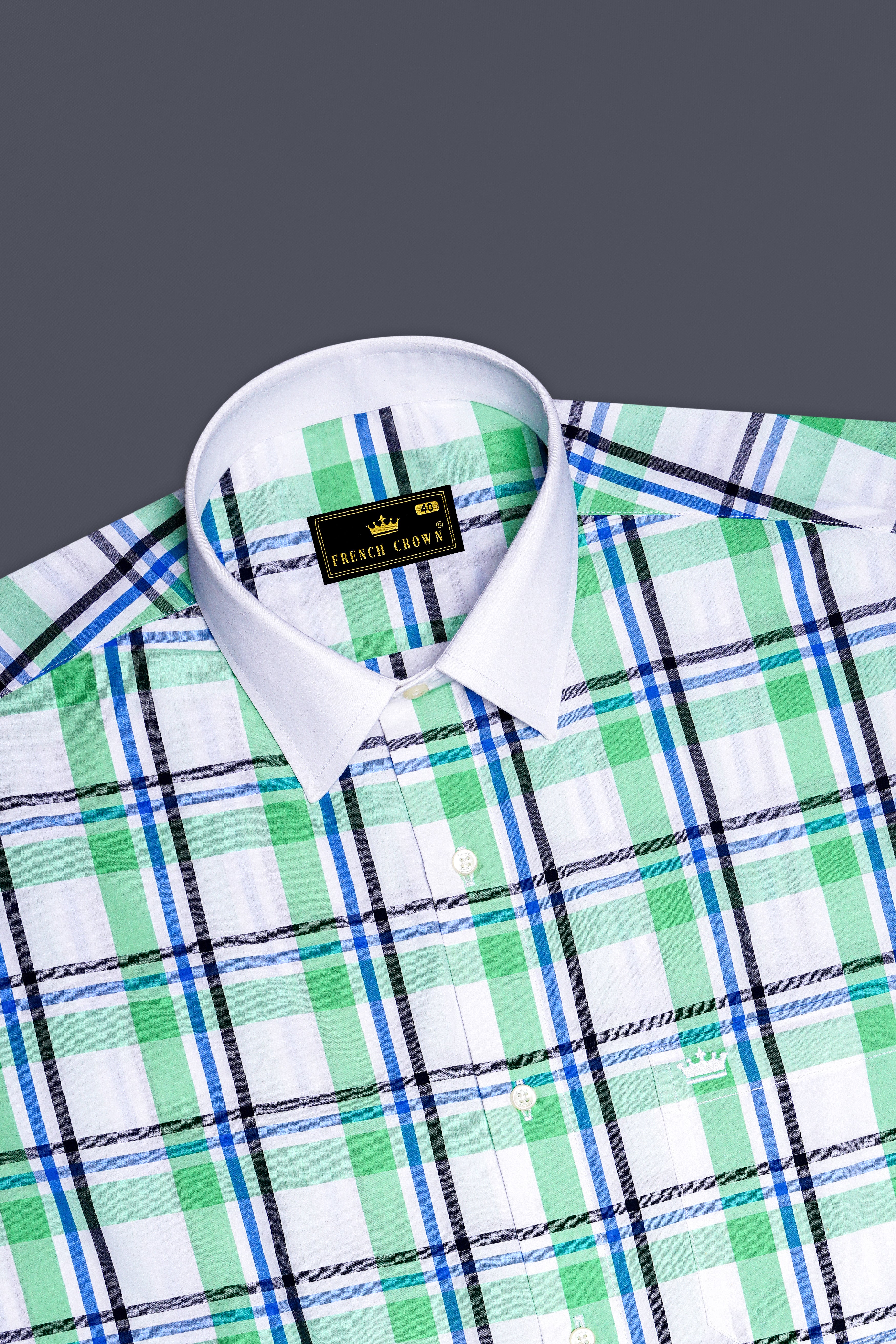 Bright White with Oxley Green and Black Windowpane Premium Cotton Shirt