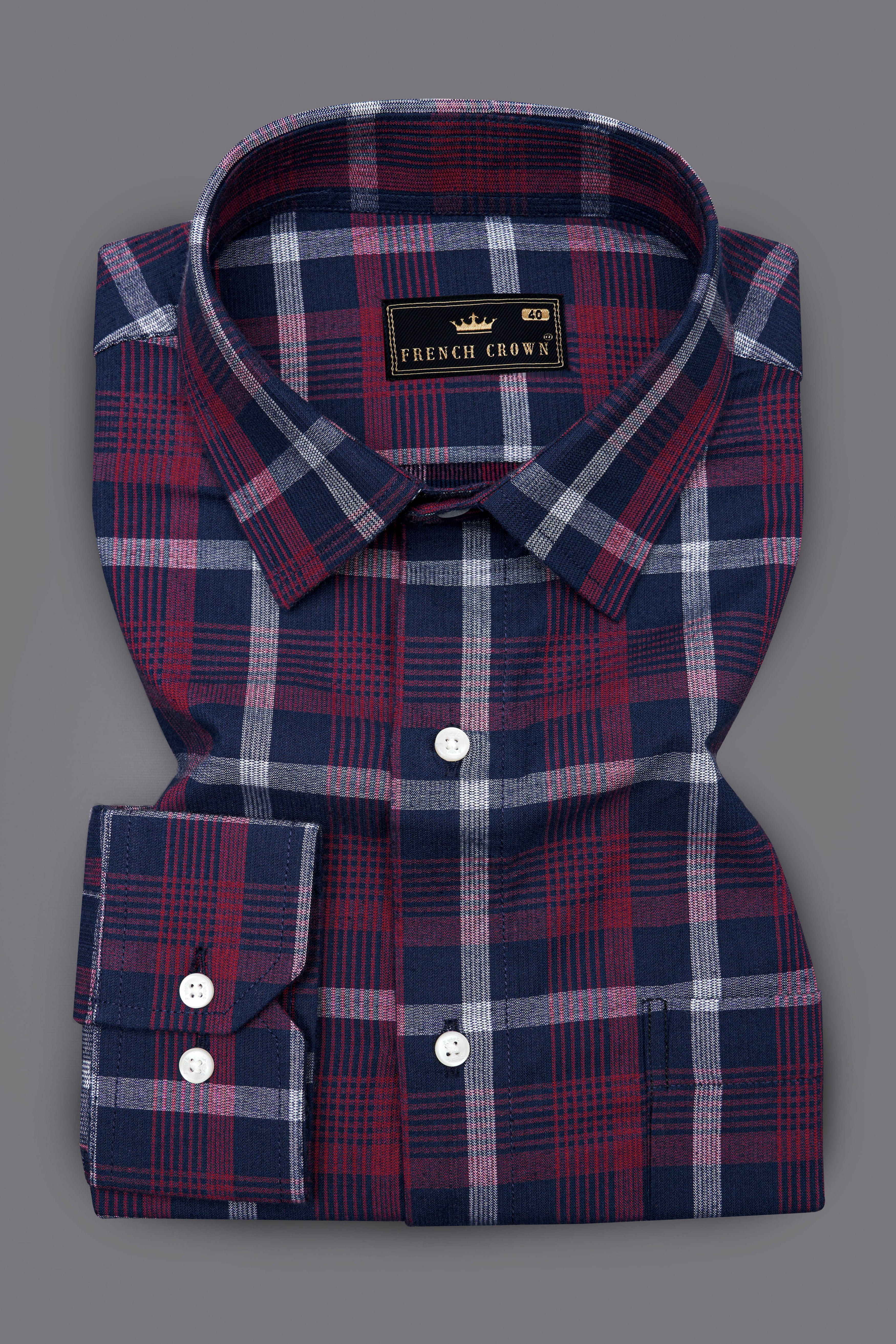 Merlot Red with Haiti Blue Windowpane Heavyweight Corduroy Shirt