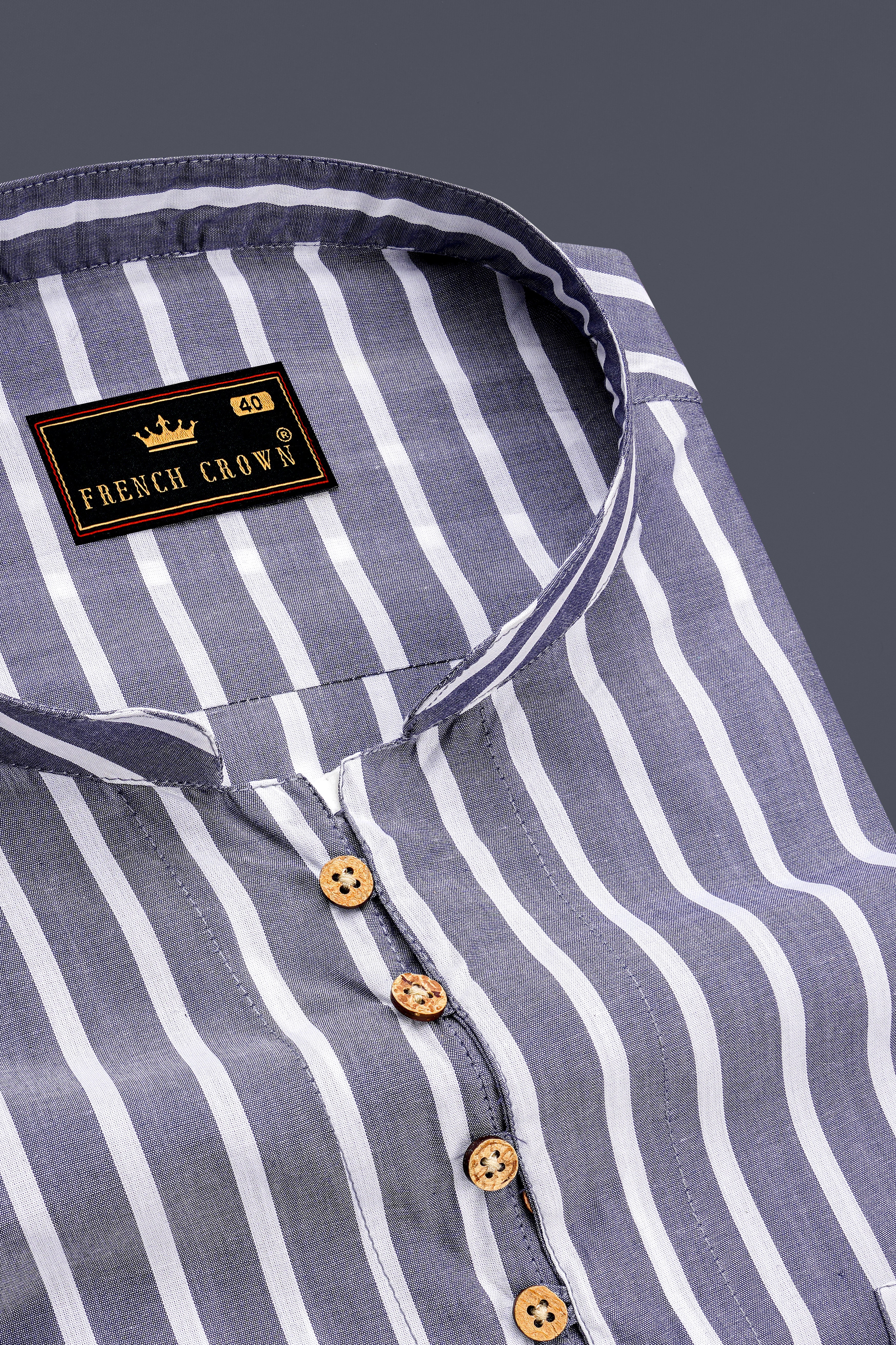 Cloudy Gray Striped Premium Cotton Kurta Shirt
