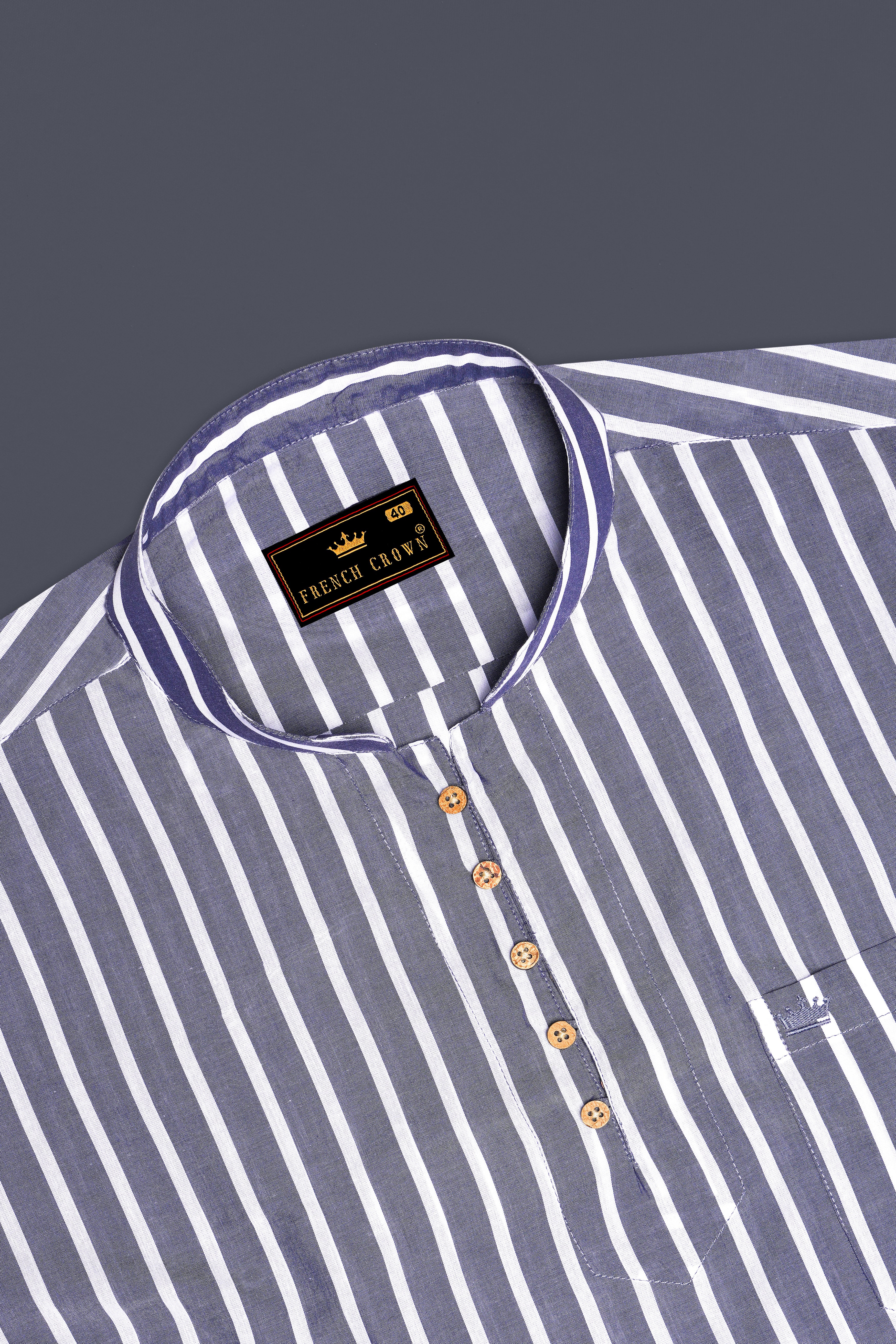 Cloudy Gray Striped Premium Cotton Kurta Shirt