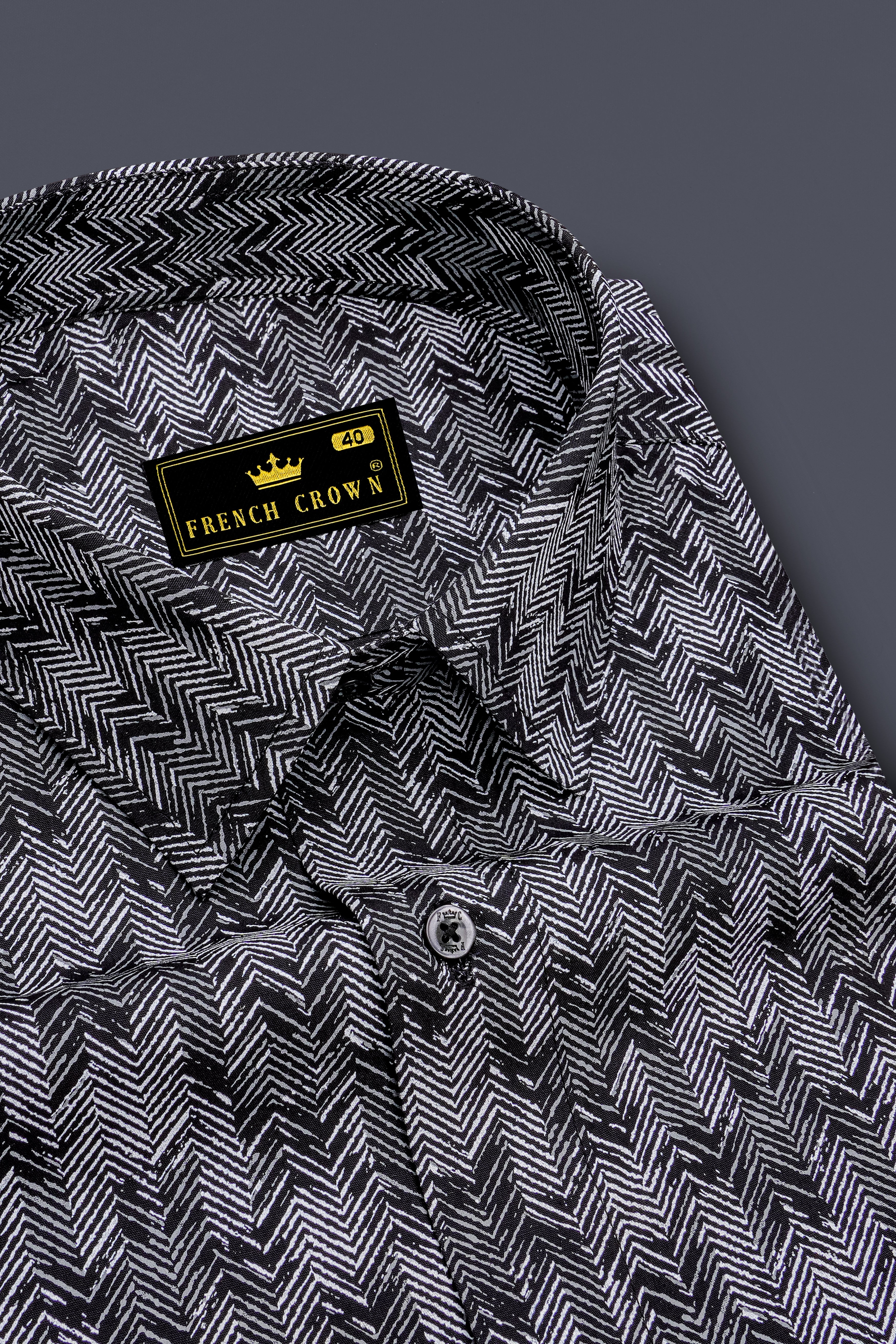 Jade Black with Gravel Gray Sanganeri Block Printed Royal Oxford Shirt