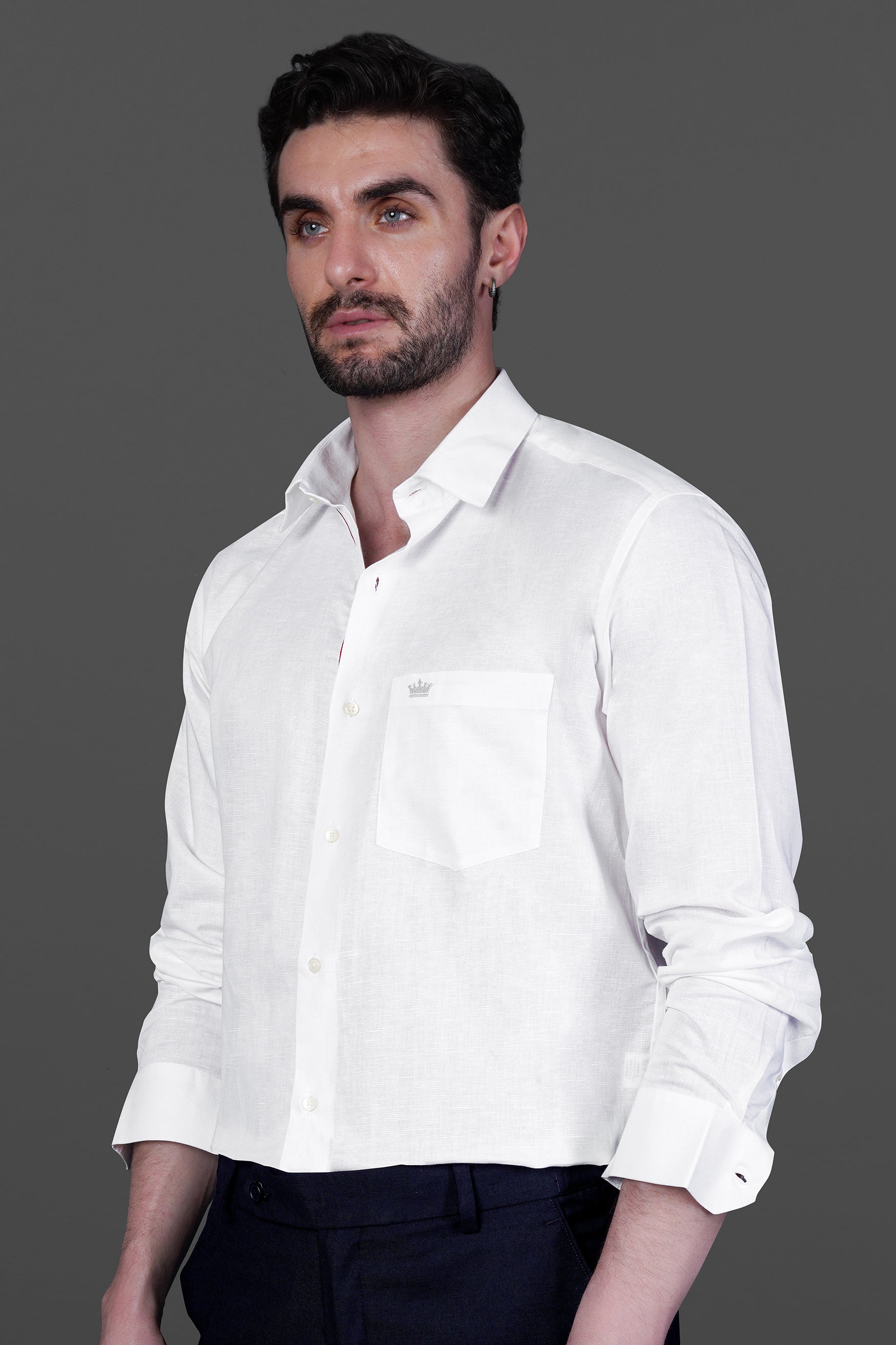 Bright White Detailed Luxurious Italian Linen SHIRT
